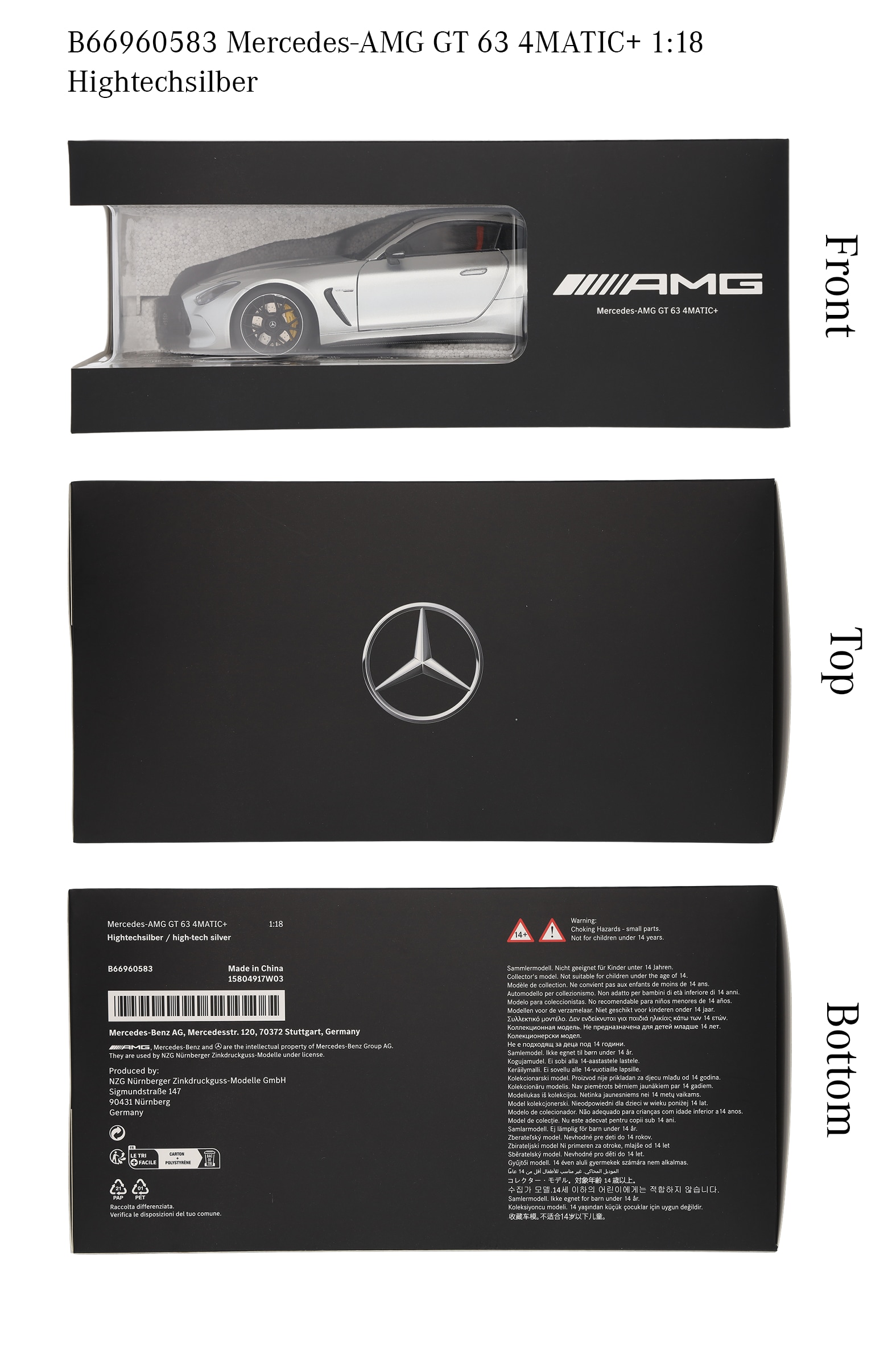 Mercedes-AMG GT 63, C192 - hightechsilber, NZG, 1:18 Mercedes-AMG GT 63, C192 - hightechsilber, NZG, 1:18