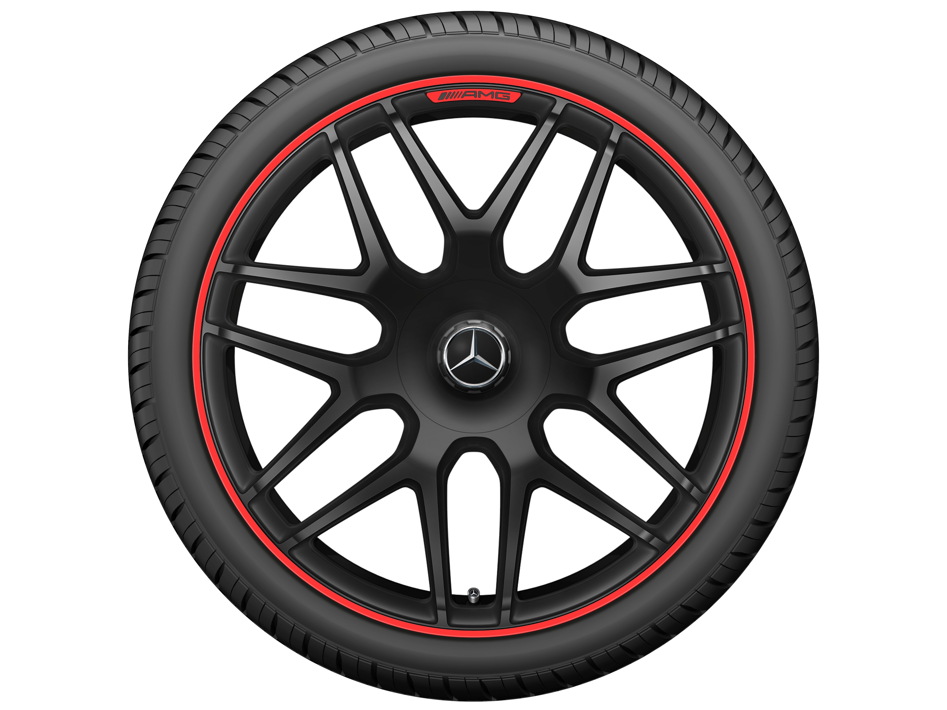 AMG Schmiederad, im Kreuzspeichen-Design, 55,9 cm (22 Zoll), Felgenhorn rot lackiert - 10 J x 22 ET 36, schwarz matt