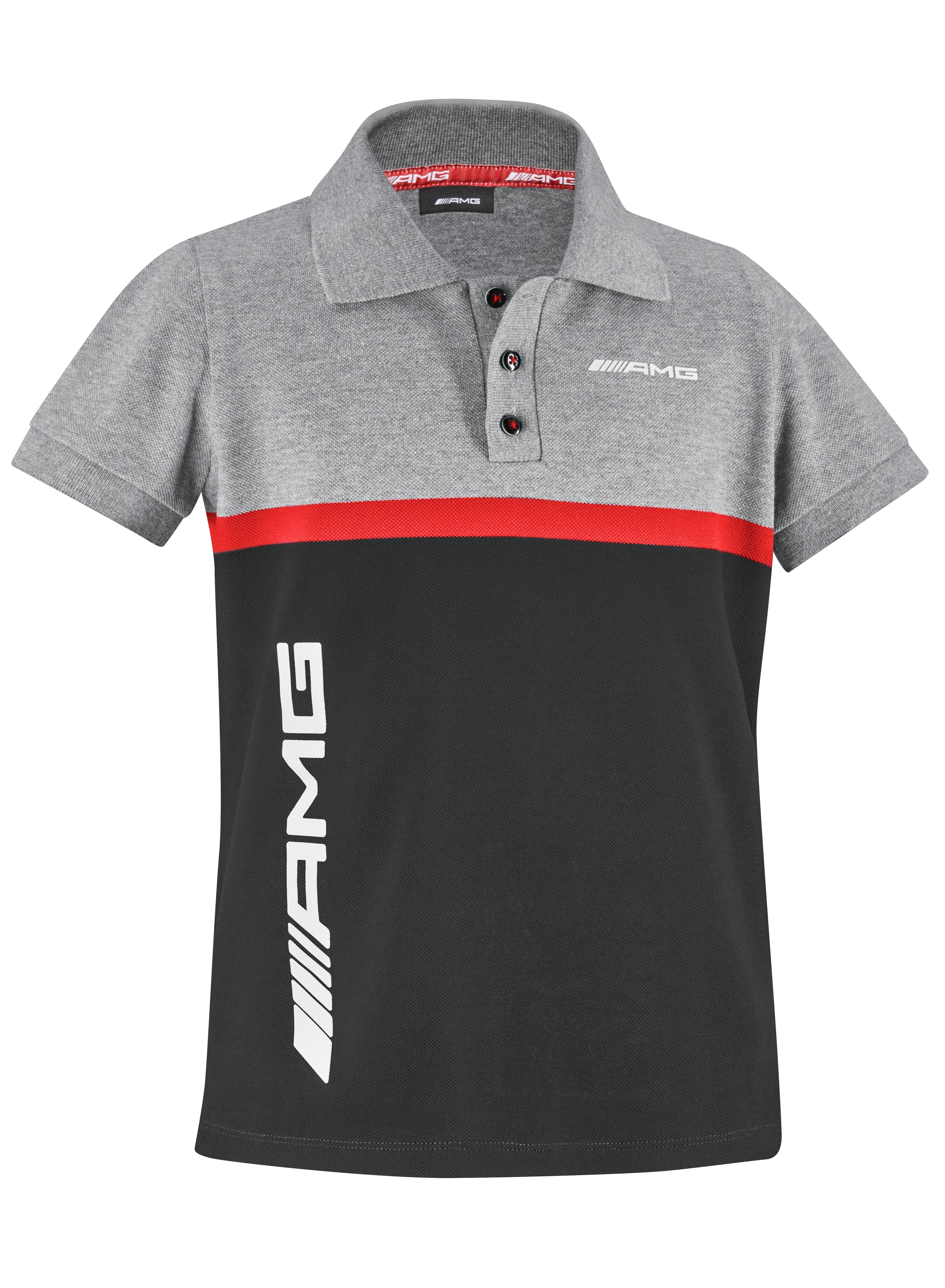 AMG Poloshirt Kinder - grau / schwarz / rot, 116 / 122
