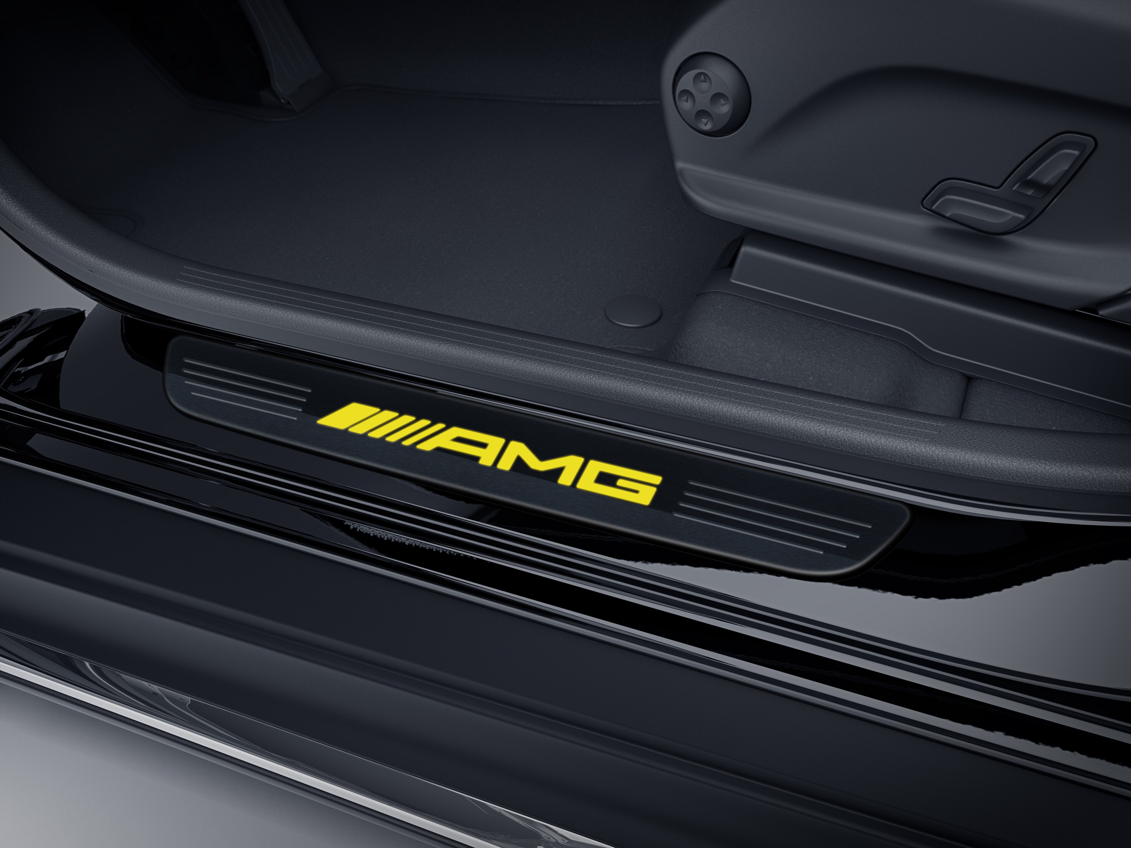Wechselcover für beleuchtete Einstiegsleiste, AMG, vorne, 1-fach - Edelstahl, schwarz / gelb