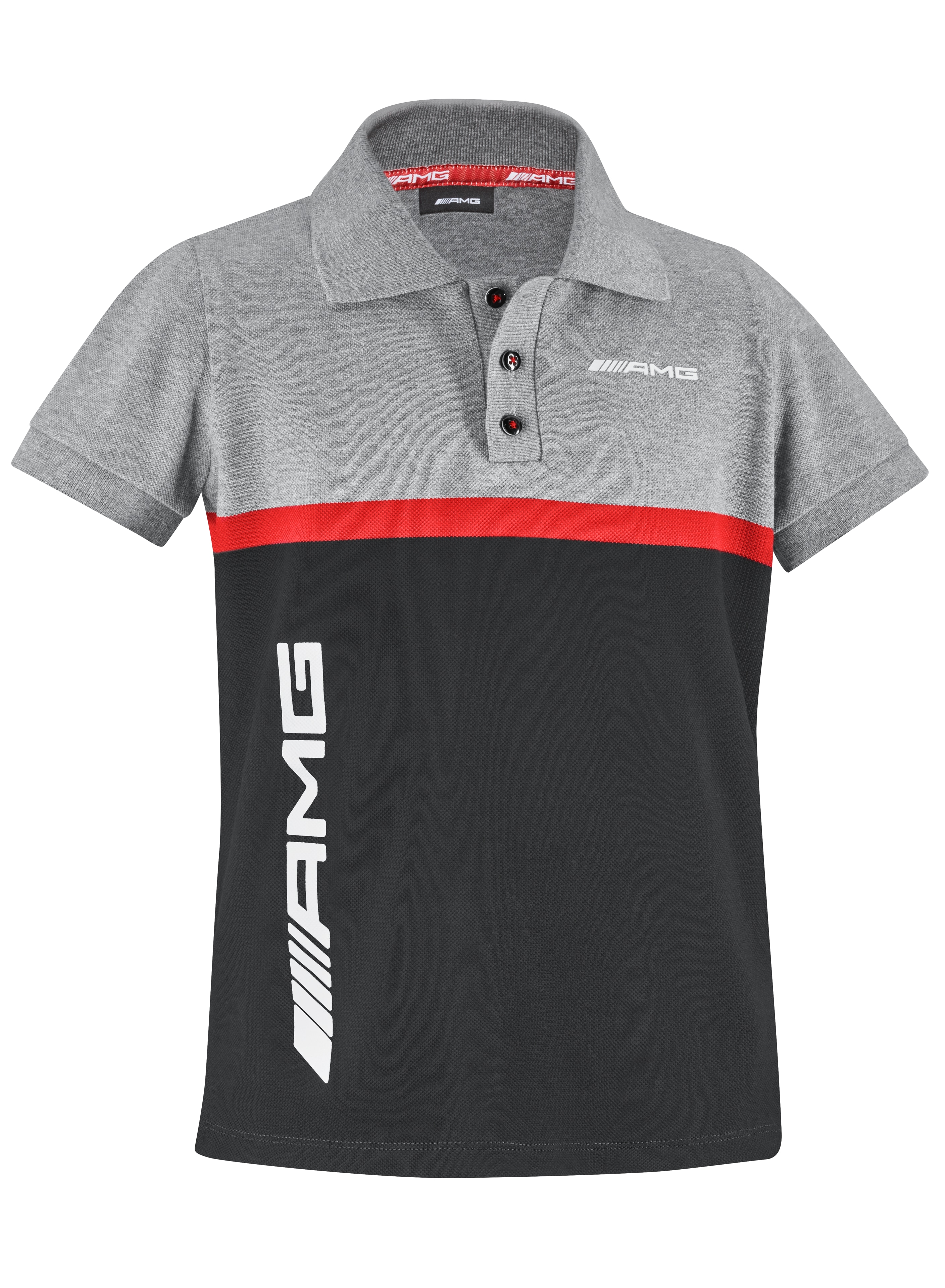 AMG Poloshirt Kinder - grau / schwarz / rot, 128 / 134