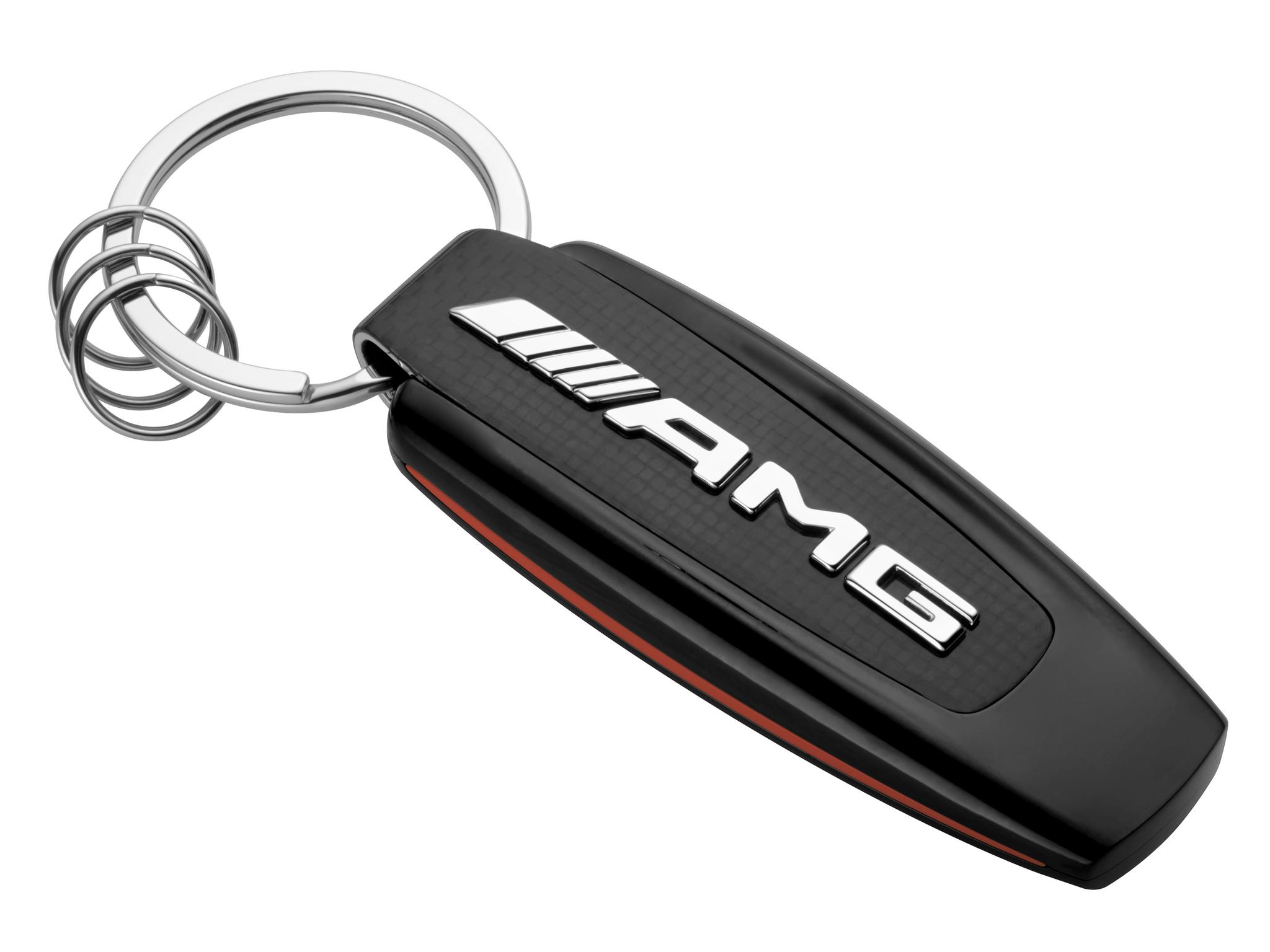 AMG Schlüsselanhänger, Typo - Edelstahl /  Carbon, schwarz / silberfarben / rot