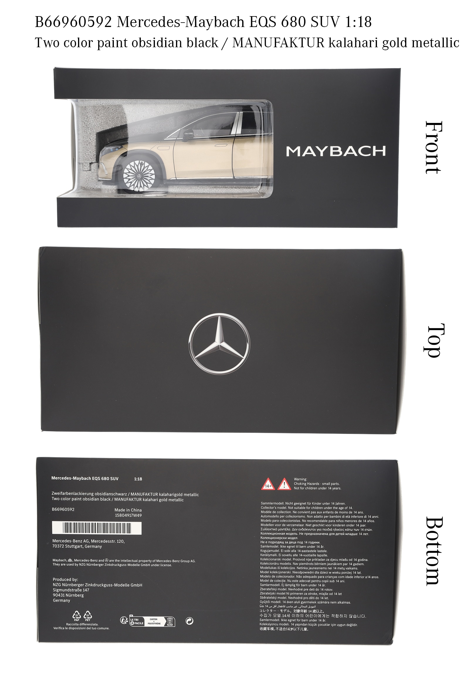 Mercedes-Maybach EQS 680 SUV, Z296 - obsidianschwarz / designo kalaharigold, NZG, 1:18