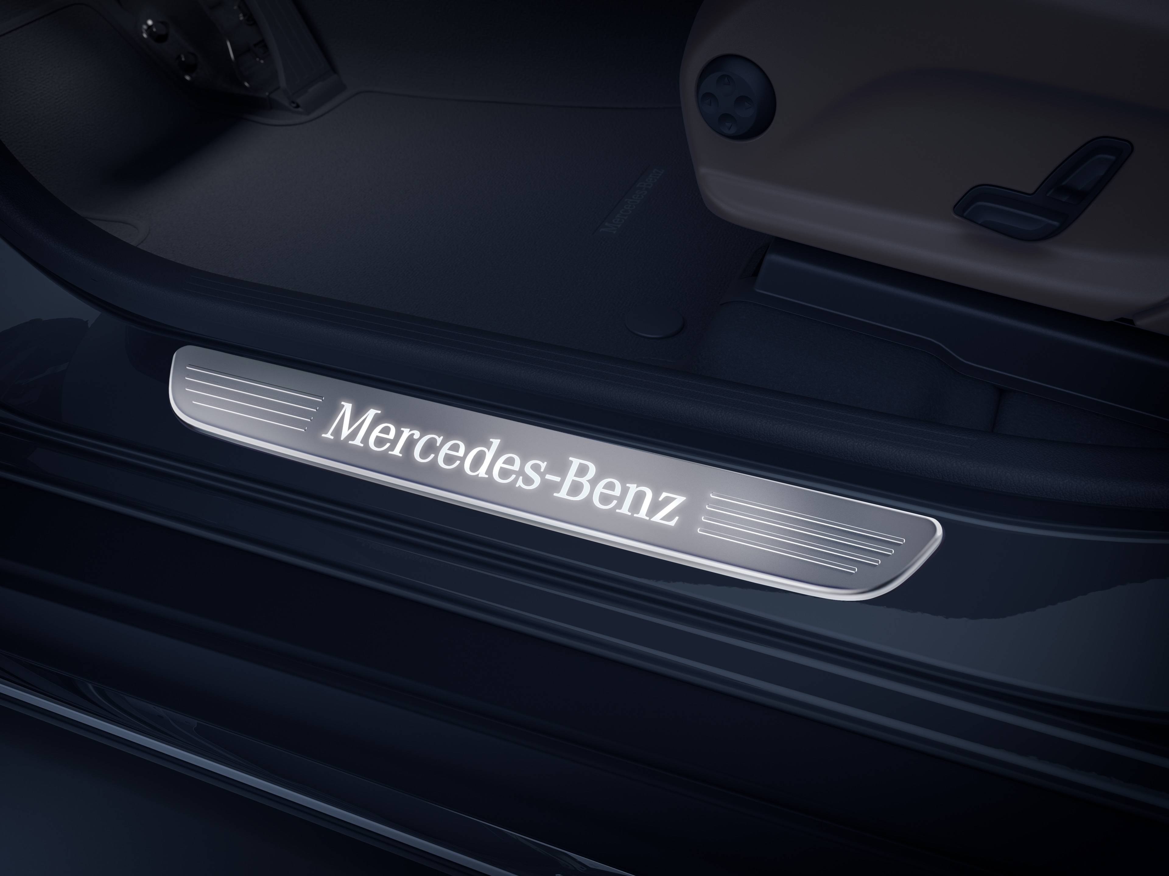 Wechselcover für beleuchtete Einstiegsleiste, Mercedes-Benz, vorne, 1-fach - Edelstahl, silberfarben