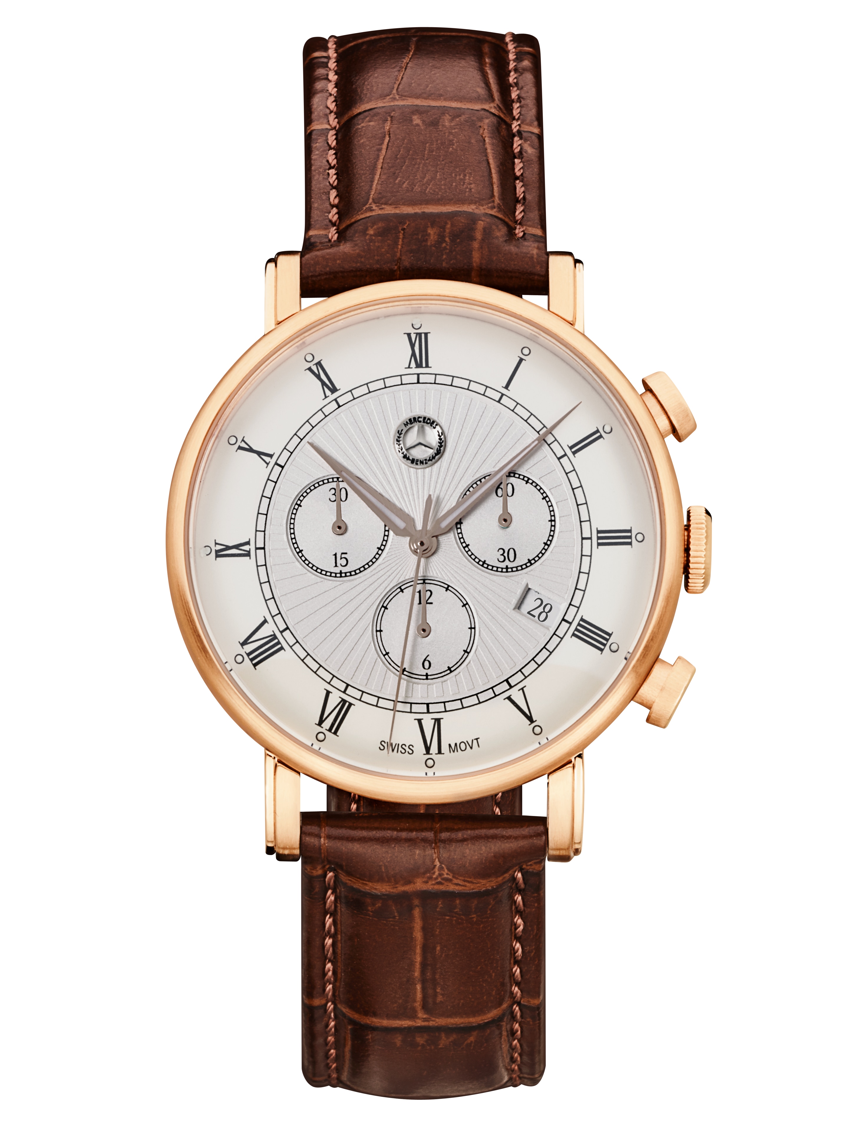 Chronograph Herren, Classic Retro Gold - roségoldfarben / braun, Edelstahl / Kalbsleder Chronograph Herren, Classic Retro Gold - roségoldfarben / braun, Edelstahl / Kalbsleder