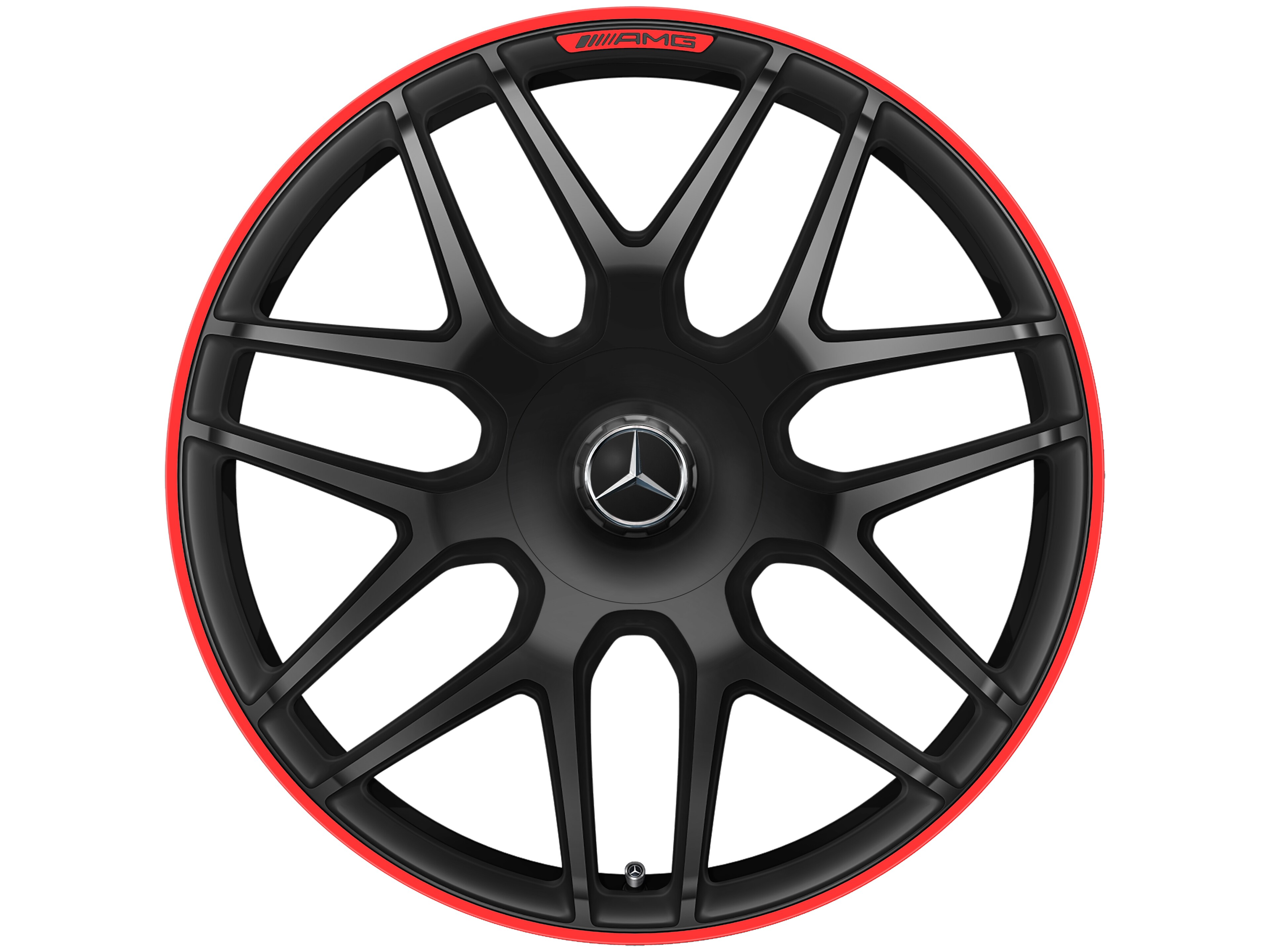 AMG Schmiederad, im Kreuzspeichen-Design, 55,9 cm (22 Zoll), Felgenhorn rot lackiert - 10 J x 22 ET 36, schwarz matt