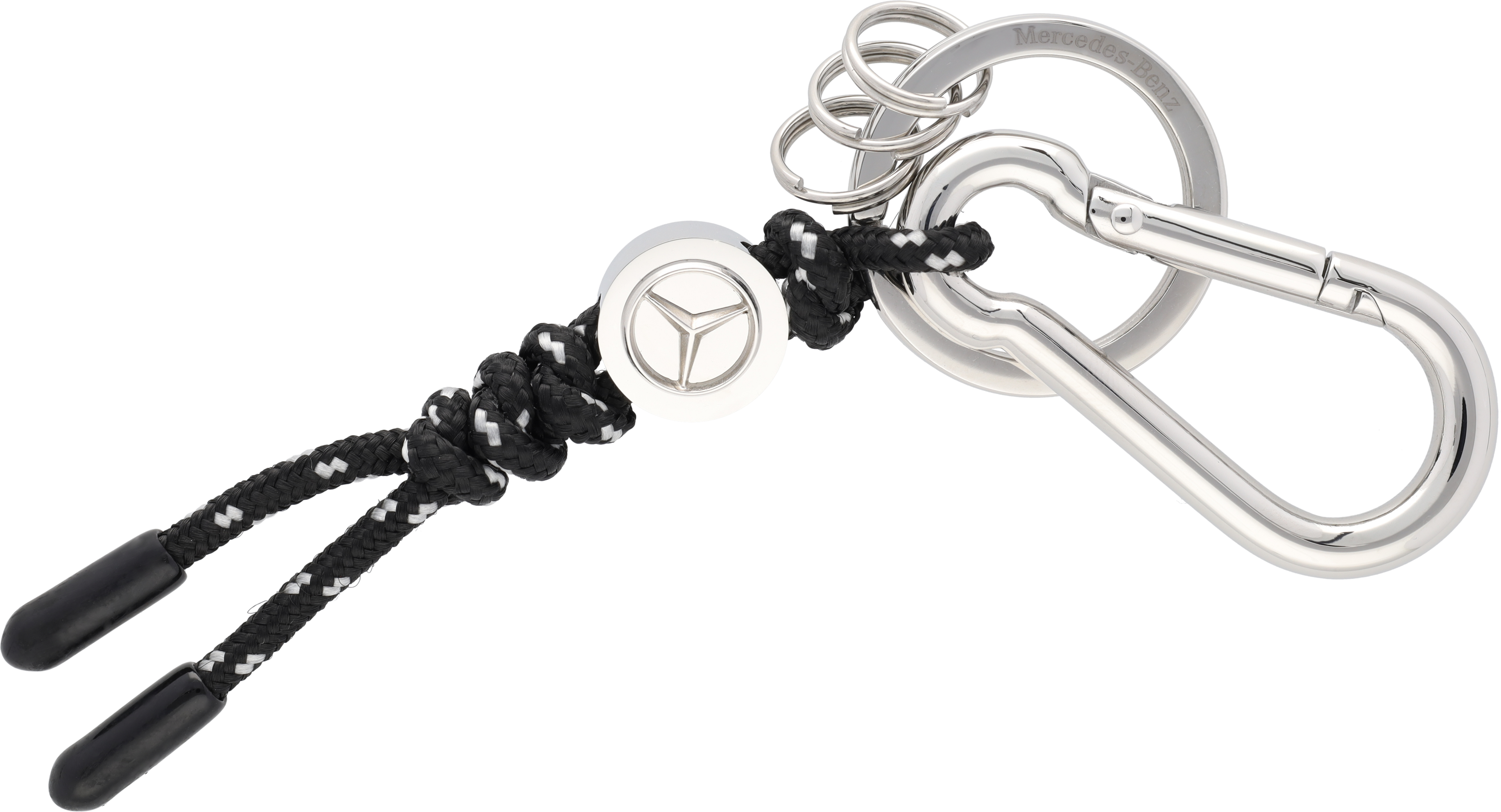 Schlüsselanhänger, Kordel - schwarz / silberfarben, Edelstahl / Nylon, hochglanzpoliert Schlüsselanhänger, Kordel - schwarz / silberfarben, Edelstahl / Nylon, hochglanzpoliert