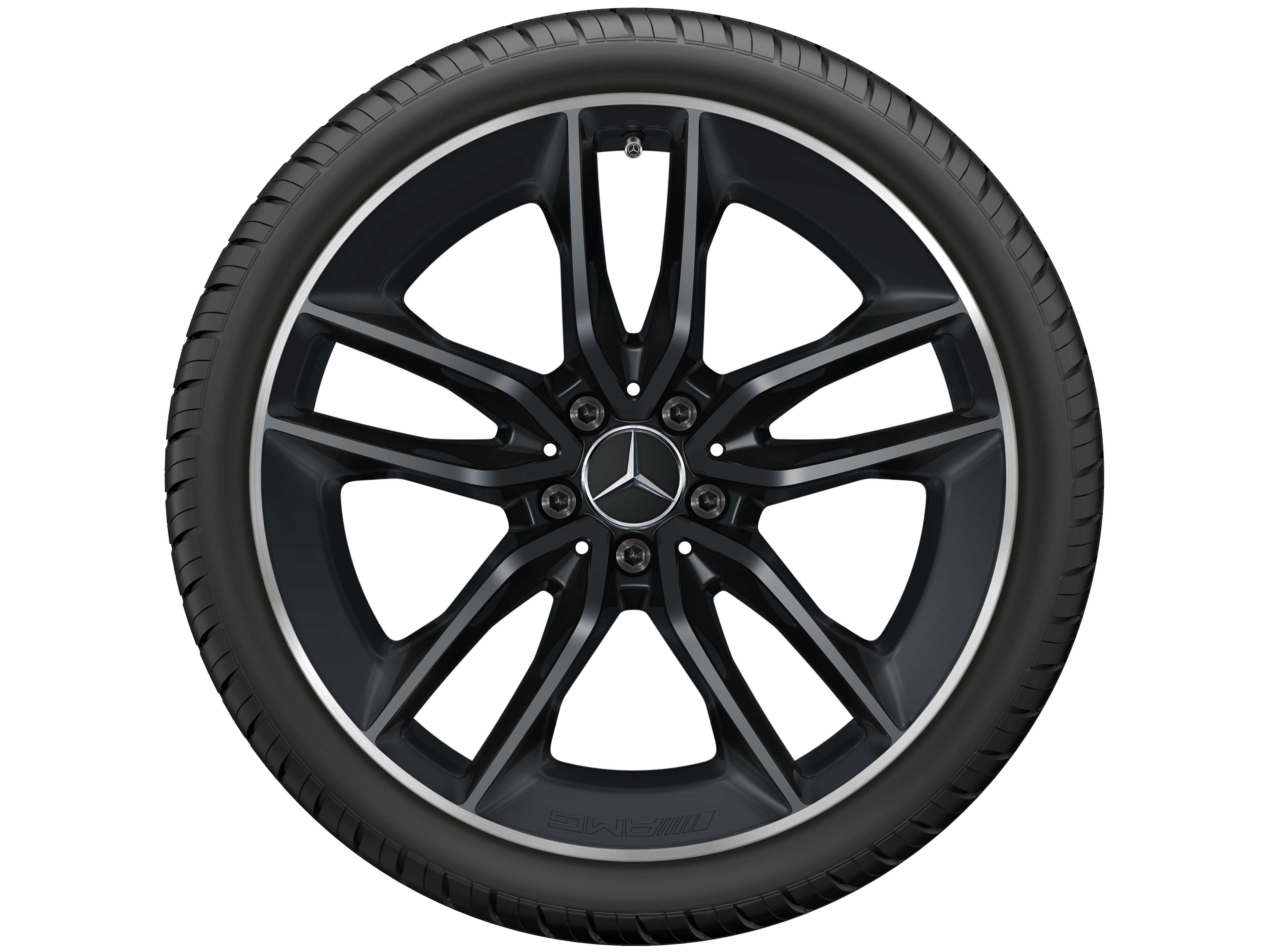 AMG 5-Doppelspeichen-Rad, 50,8 cm (20 Zoll), Felgenhorn glanzgedreht - 8 J x 20 ET 10, schwarz matt, Felgenhorn glanzgedreht