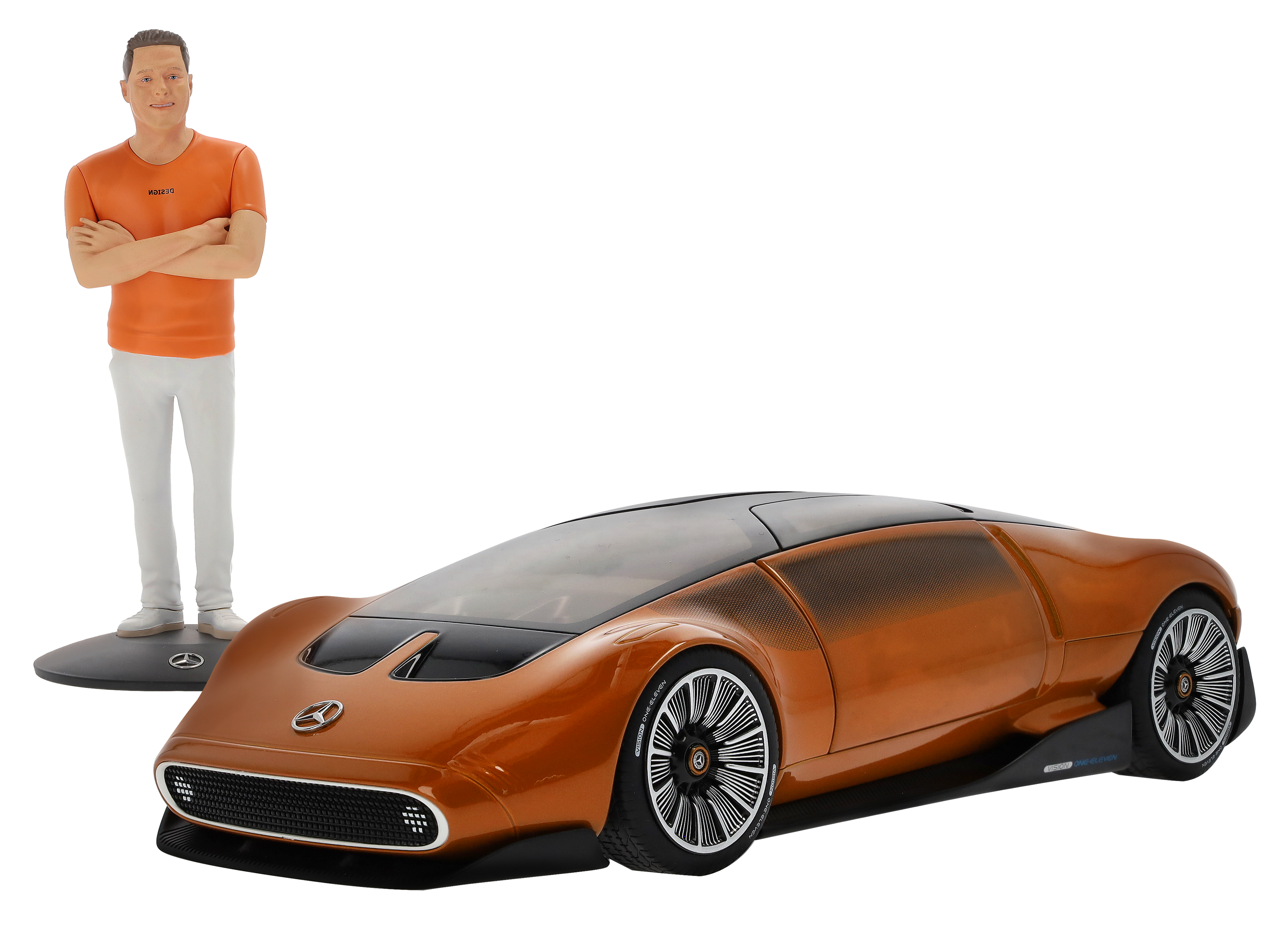 Vision One-Eleven Set mit Figurine, Showcar - orange, NZG, 1:18