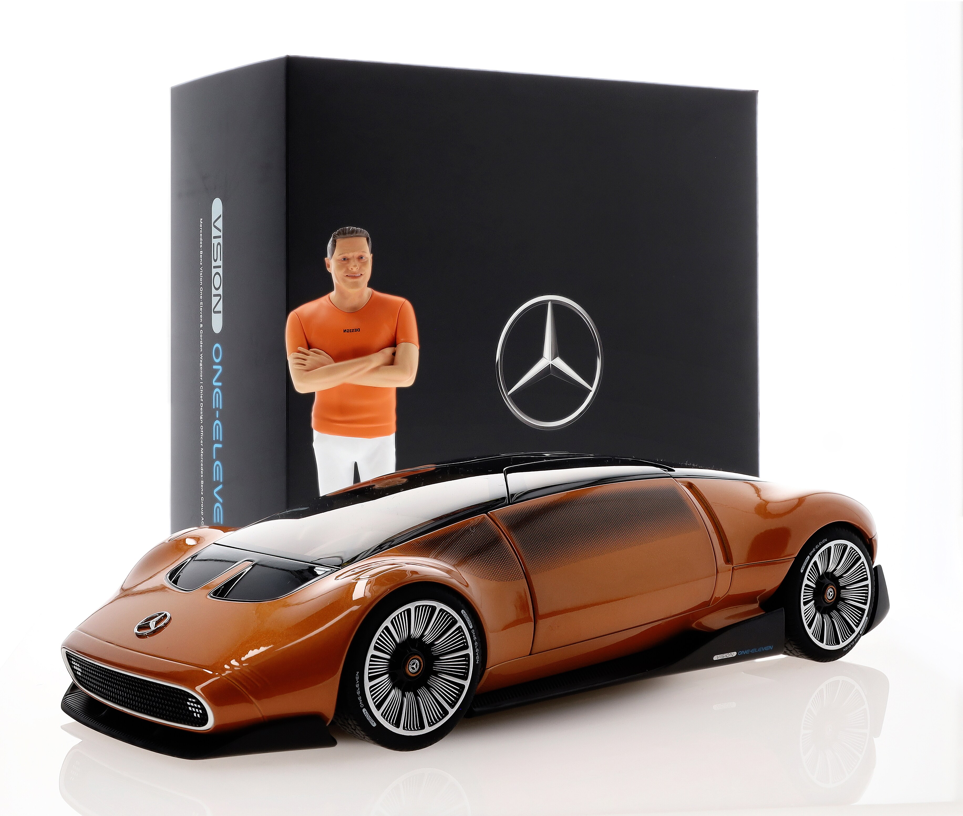 Vision One-Eleven Set mit Figurine, Showcar - orange, NZG, 1:18