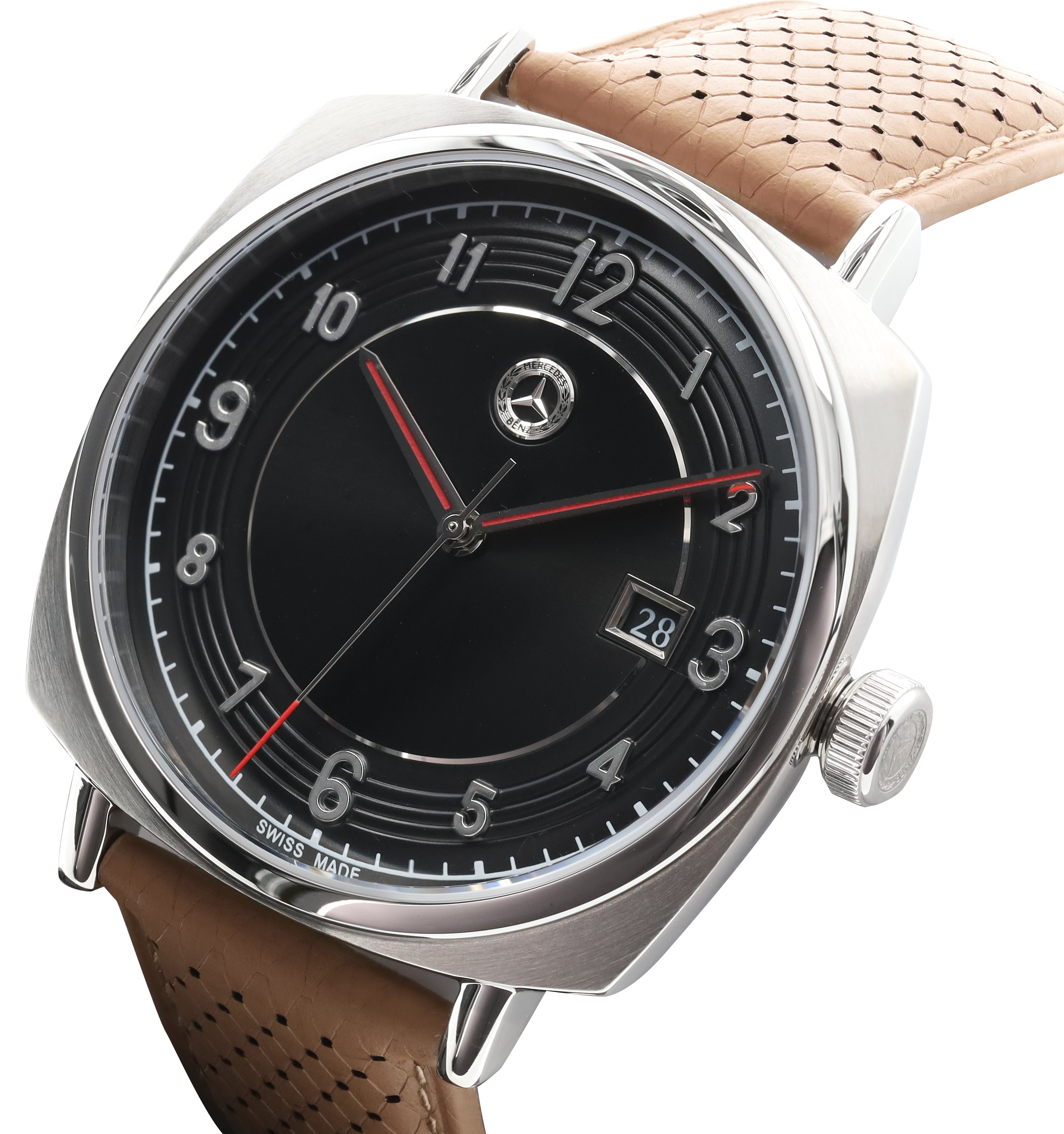 Armbanduhr Herren, Classic, Pagode - silberfarben / schwarz / cognacbraun, Edelstahl / Kalbsleder Armbanduhr Herren, Classic, Pagode - silberfarben / schwarz / cognacbraun, Edelstahl / Kalbsleder