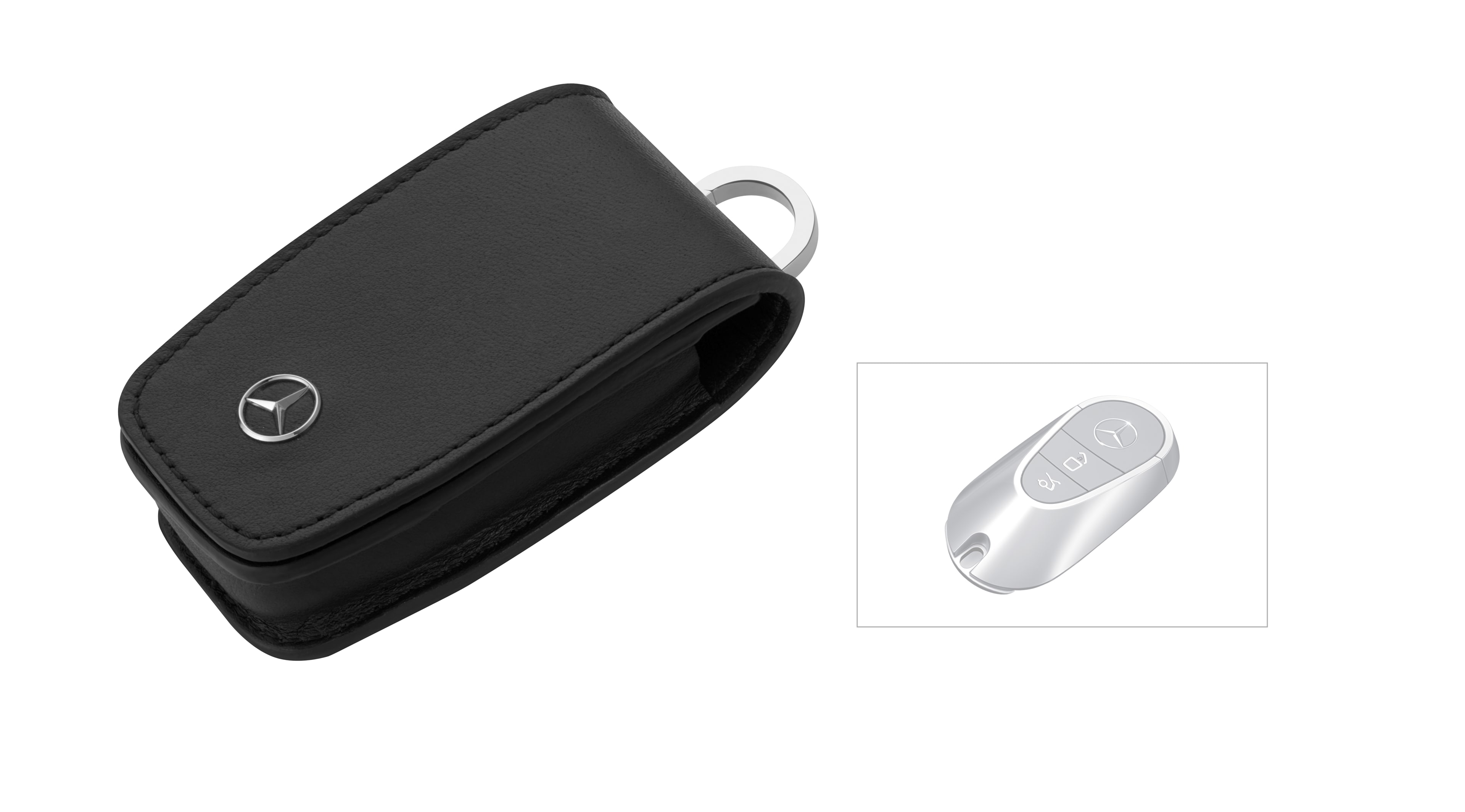 Schlüsseletui - schwarz, Rindleder / Edelstahl