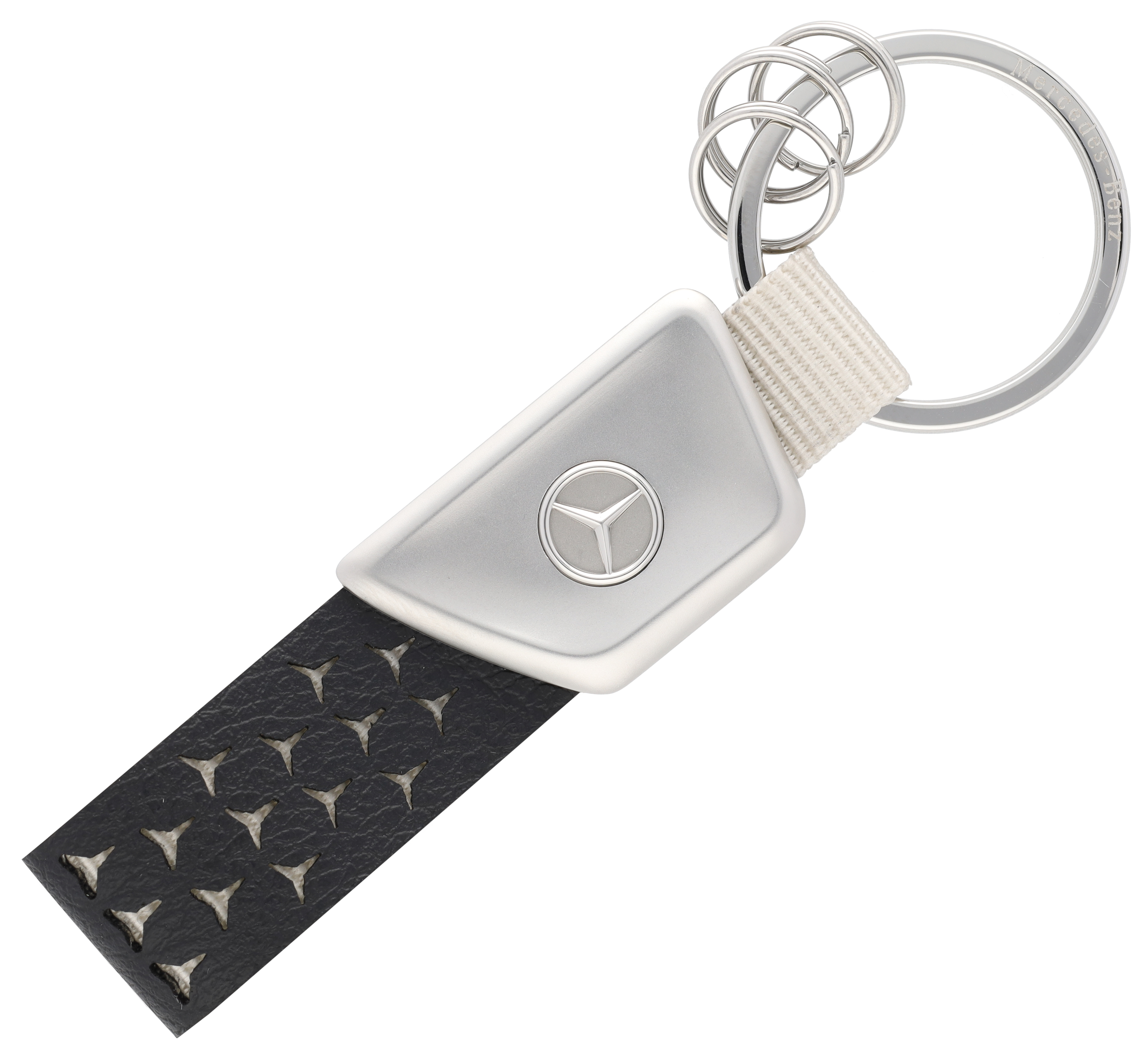 Schlüsselanhänger, Logo - schwarz / silberfarben, Edelstahl / Apfelleder (vegan) / Nylon