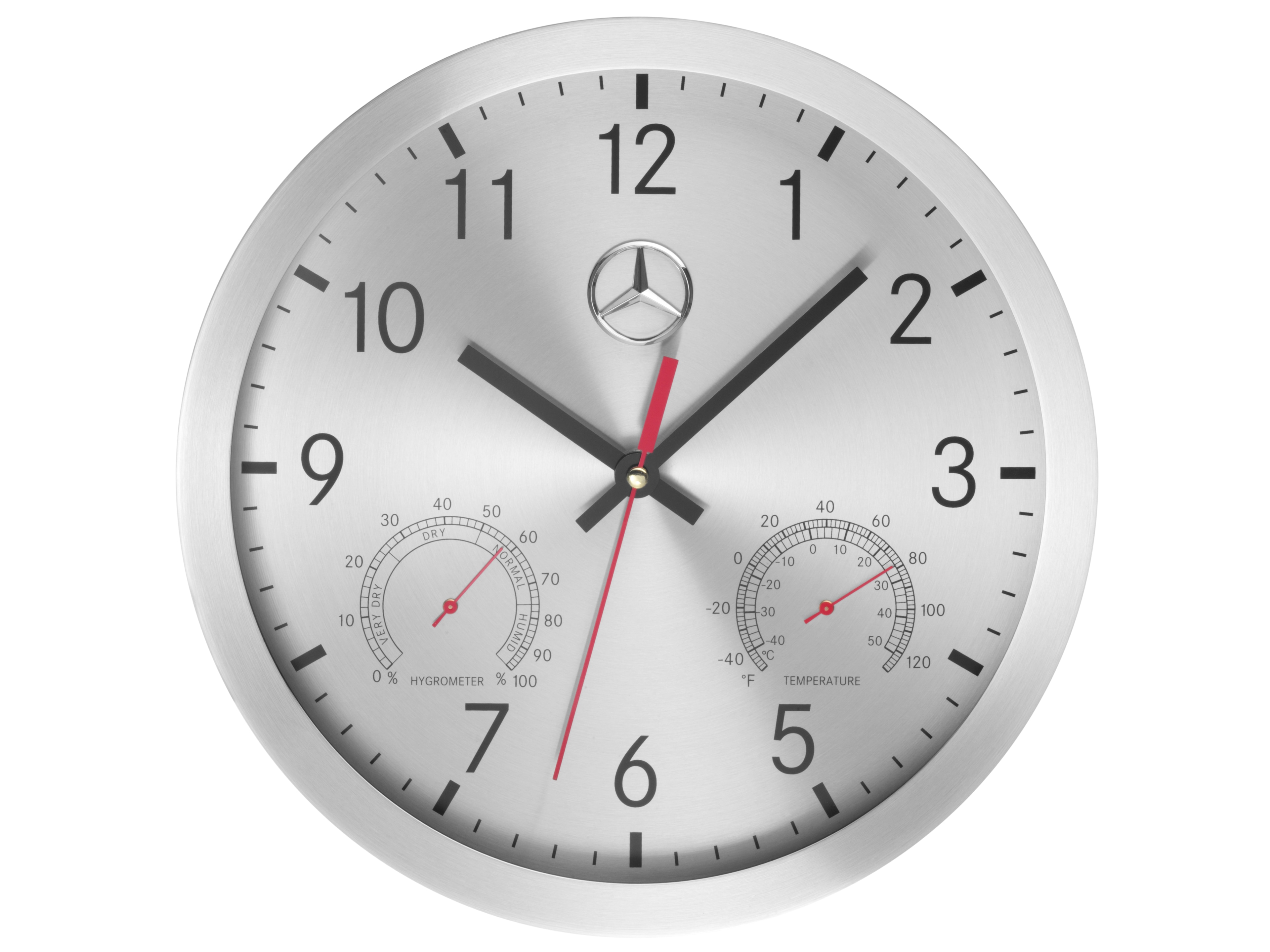 Wanduhr - silberfarben / schwarz / rot, Aluminium