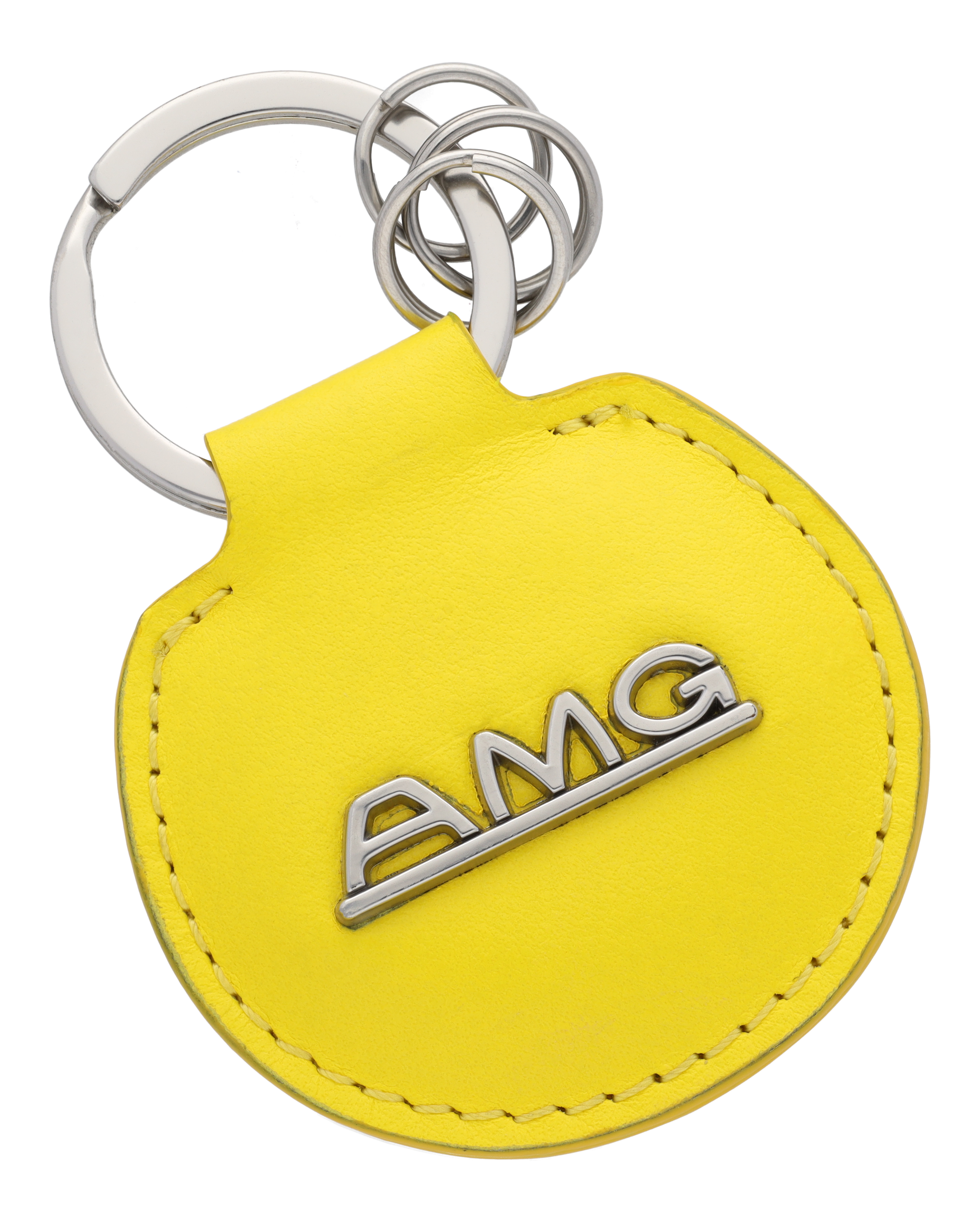 AMG Schlüsselanhänger, Classic - gelb / silberfarben, Rindleder / Edelstahl AMG Schlüsselanhänger, Classic - gelb / silberfarben, Rindleder / Edelstahl