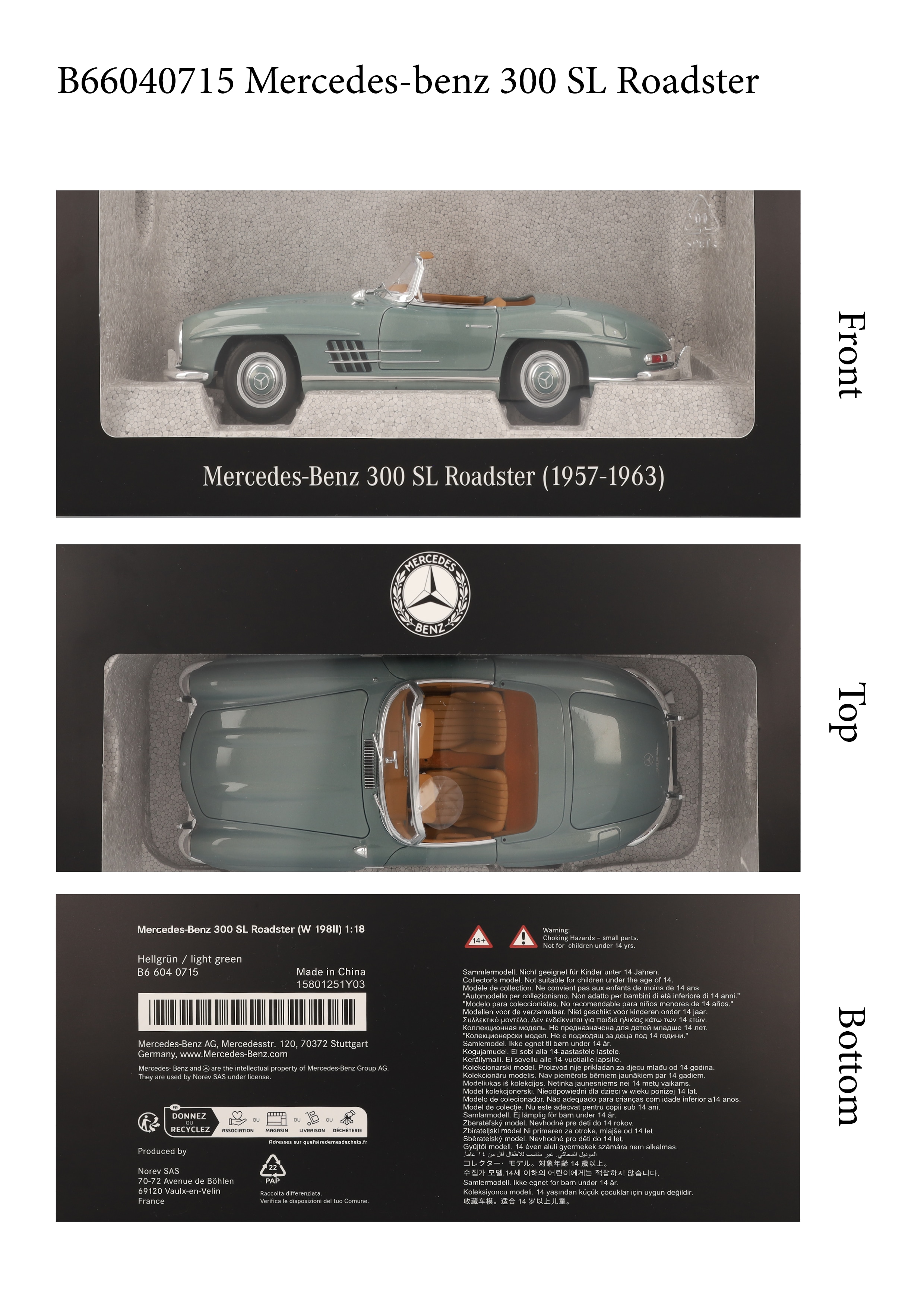 300 SL Roadster W 198 II (1957-1963) - hellgrün, Norev, 1:18