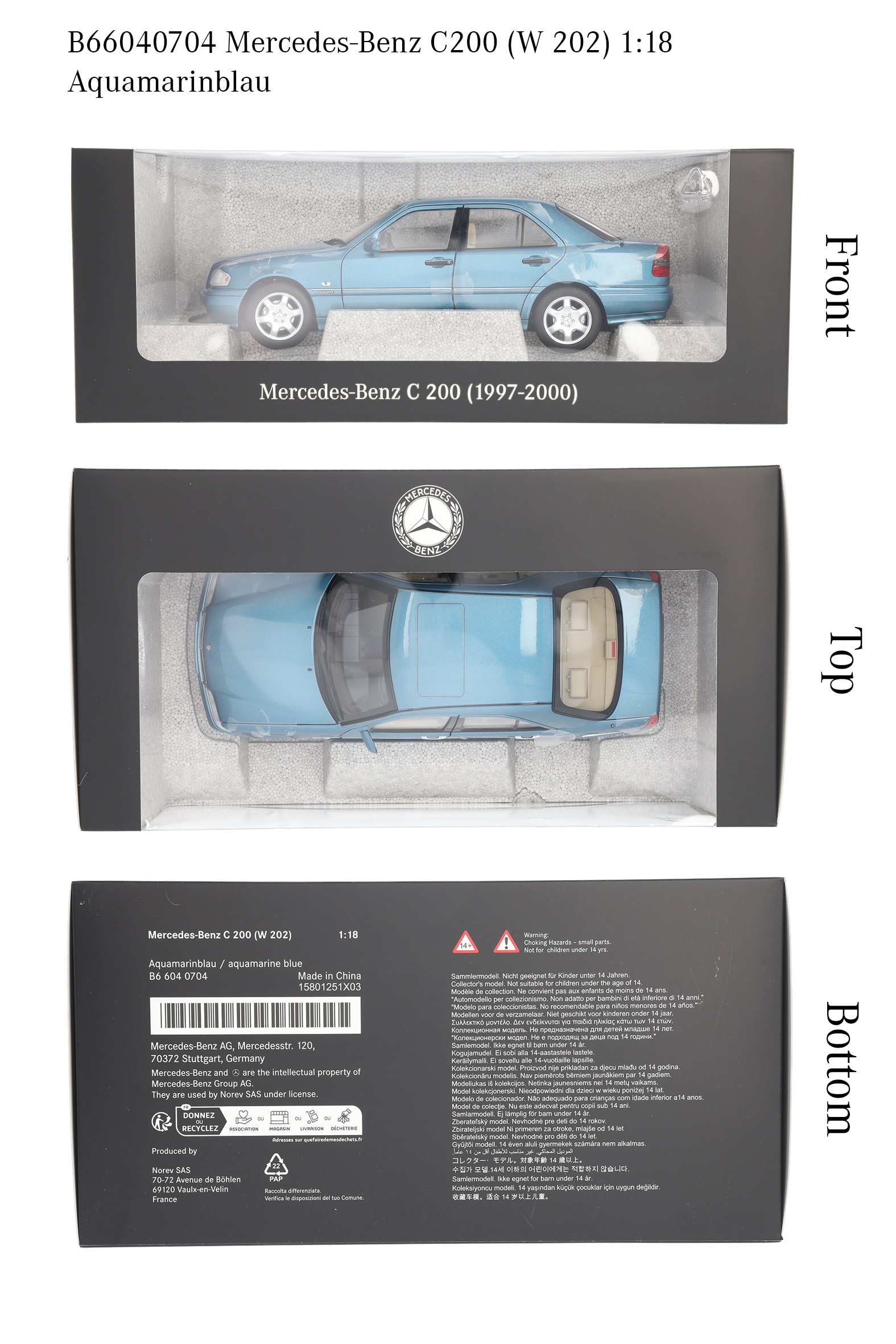 C 200 Limousine W 202 (1997-2001) - aquamarinblau, Norev, 1:18