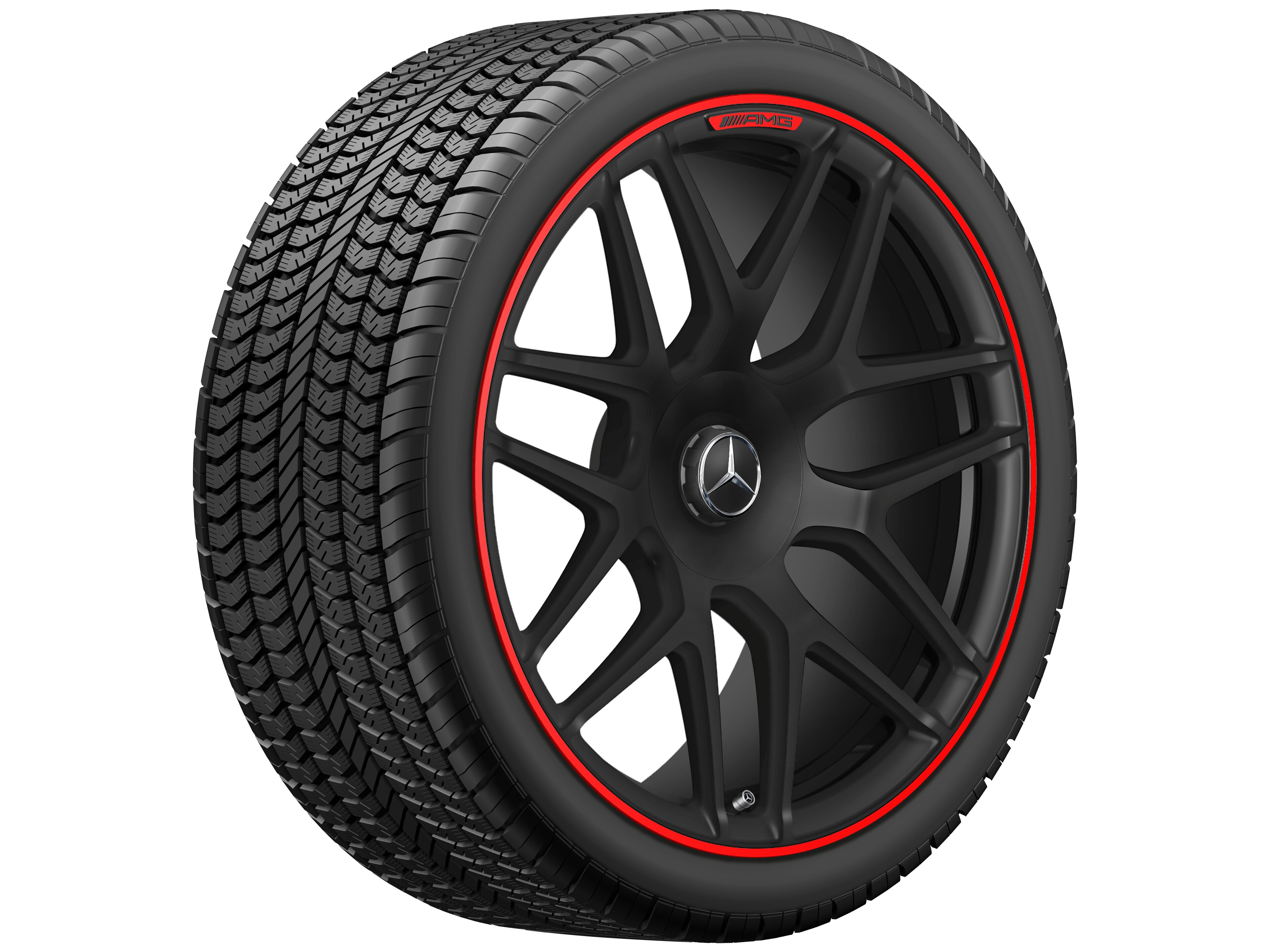 AMG Schmiederad, im Kreuzspeichen-Design, 55,9 cm (22 Zoll), Felgenhorn rot lackiert - 10 J x 22 ET 36, schwarz matt