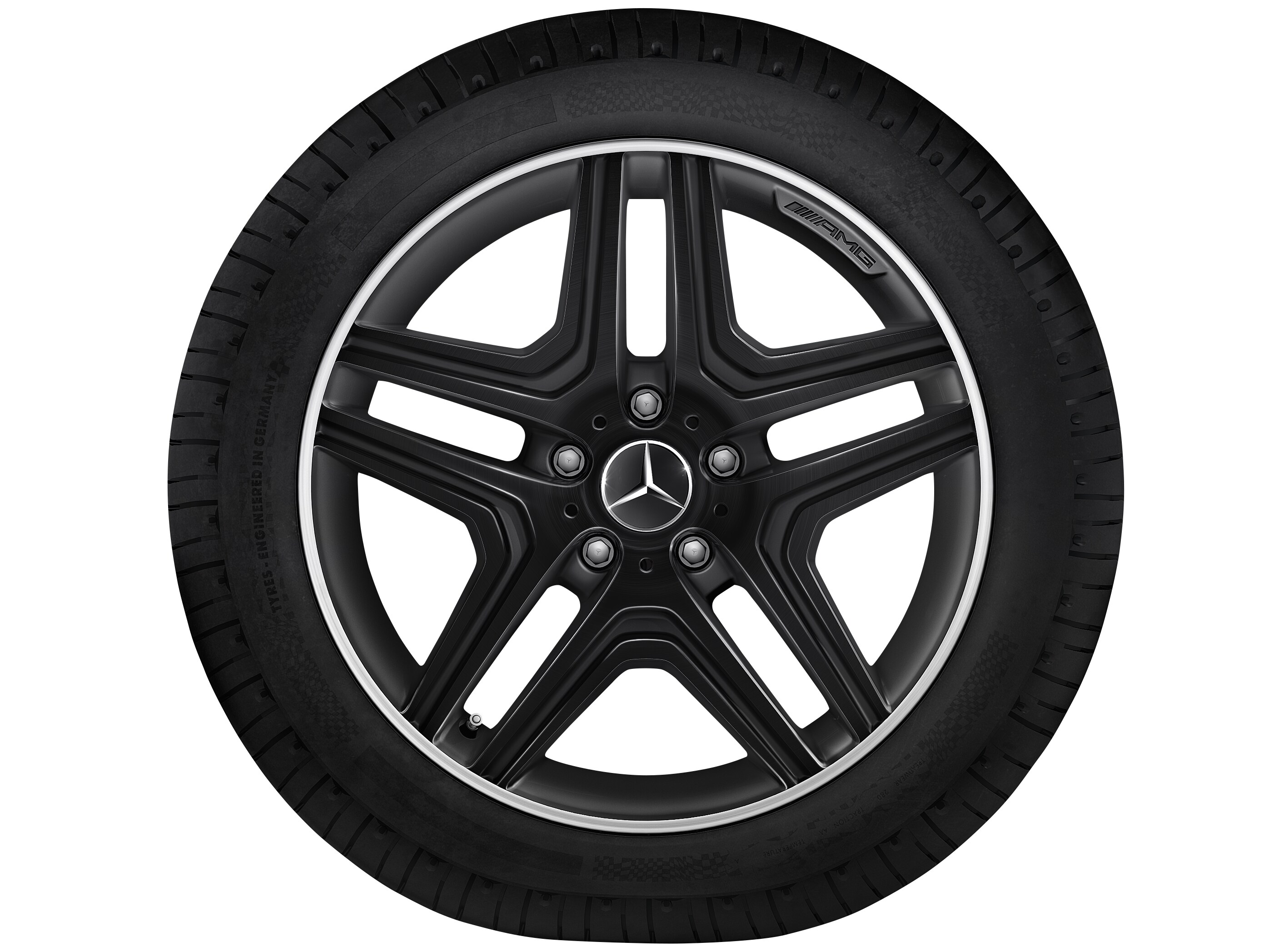 AMG 5-Speichen-Rad, 50,8 cm (20 Zoll), Felgenhorn glanzgedreht - 9,5 J x 20 ET 50, schwarz matt, Felgenhorn glanzgedreht