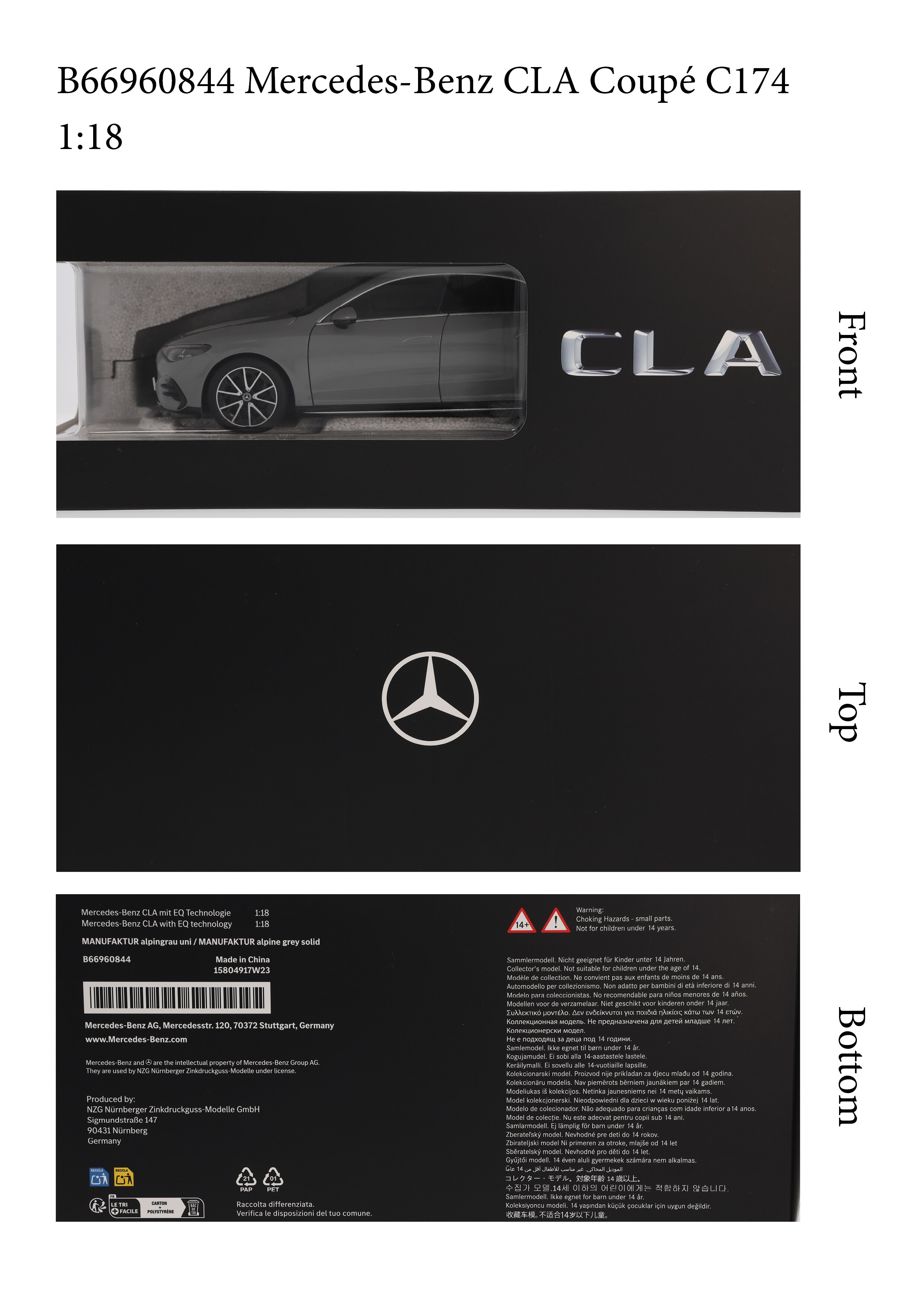 CLA Coupé, C174 - MANUFAKTUR alpingrau uni, NZG, 1:18