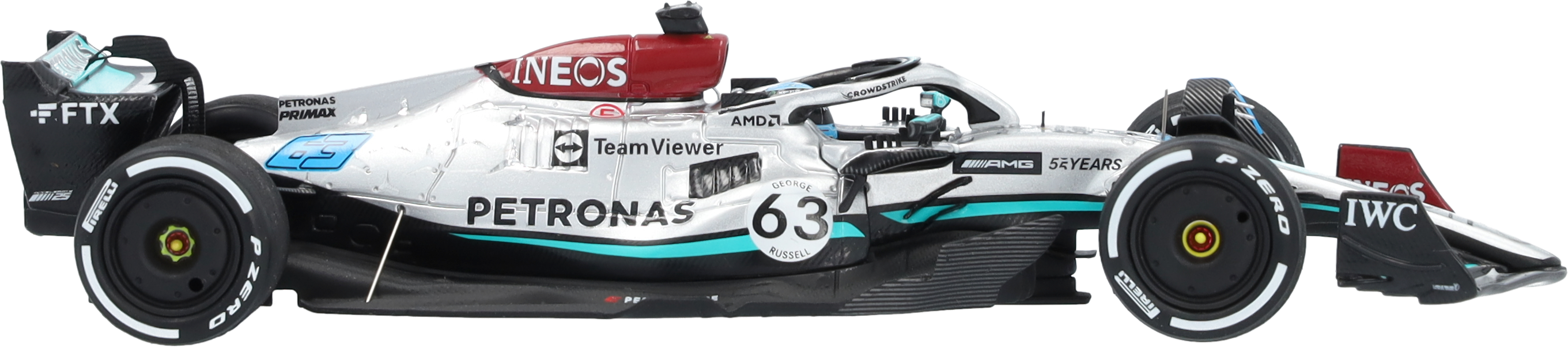 MERCEDES AMG PETRONAS Formula One™ Team, George Russell, Saison 2022 - silberfarben / petronasgrün / schwarz, Minimax, 1:43