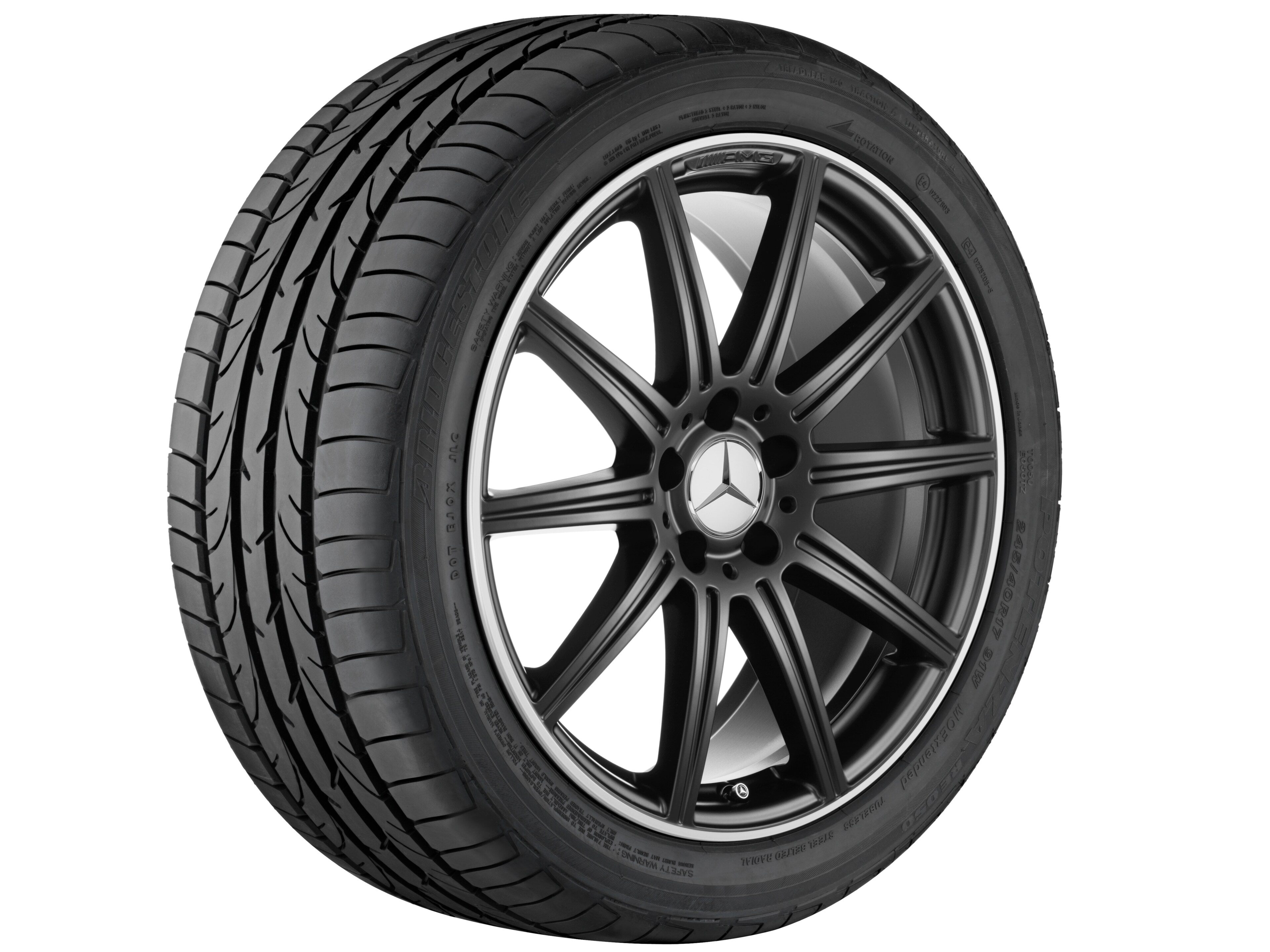 AMG 10-Speichen-Rad, 48,3 cm (19 Zoll), Felgenhorn glanzgedreht - 10 J x 19 ET 47, schwarz matt, glanzgedreht