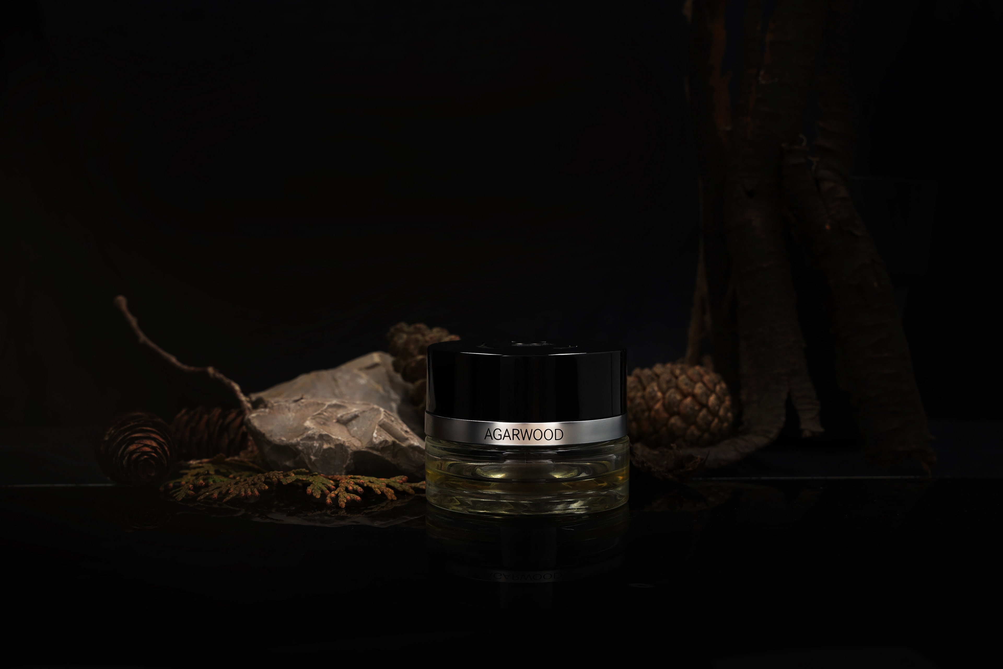 Flakon, AGARWOOD MOOD - transparent / schwarz, Glas, 15 ml