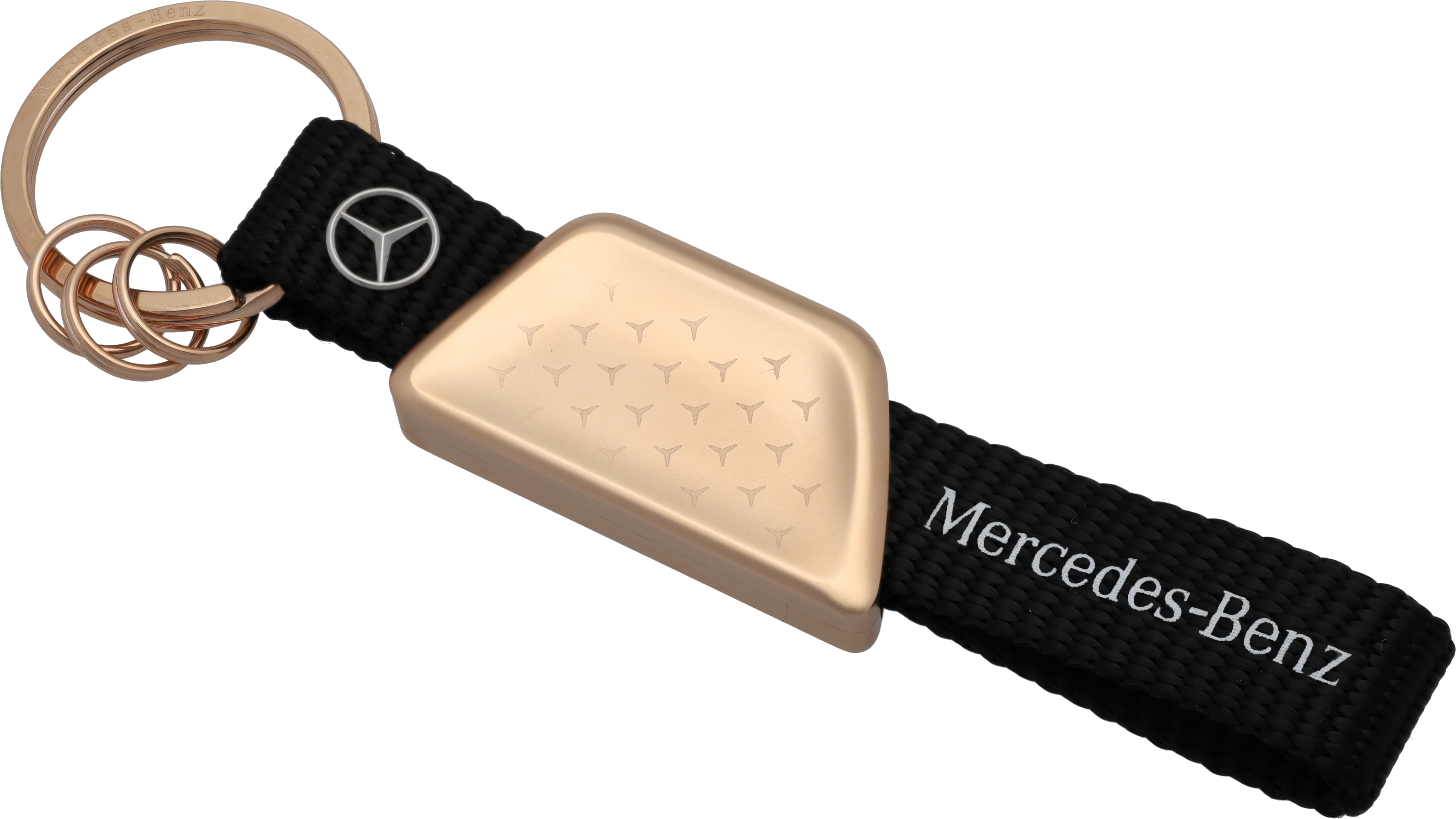 Schlüsselanhänger, Mercedes-Benz - roségoldfarben / schwarz, Edelstahl / recyceltes PET, PVD beschichtet