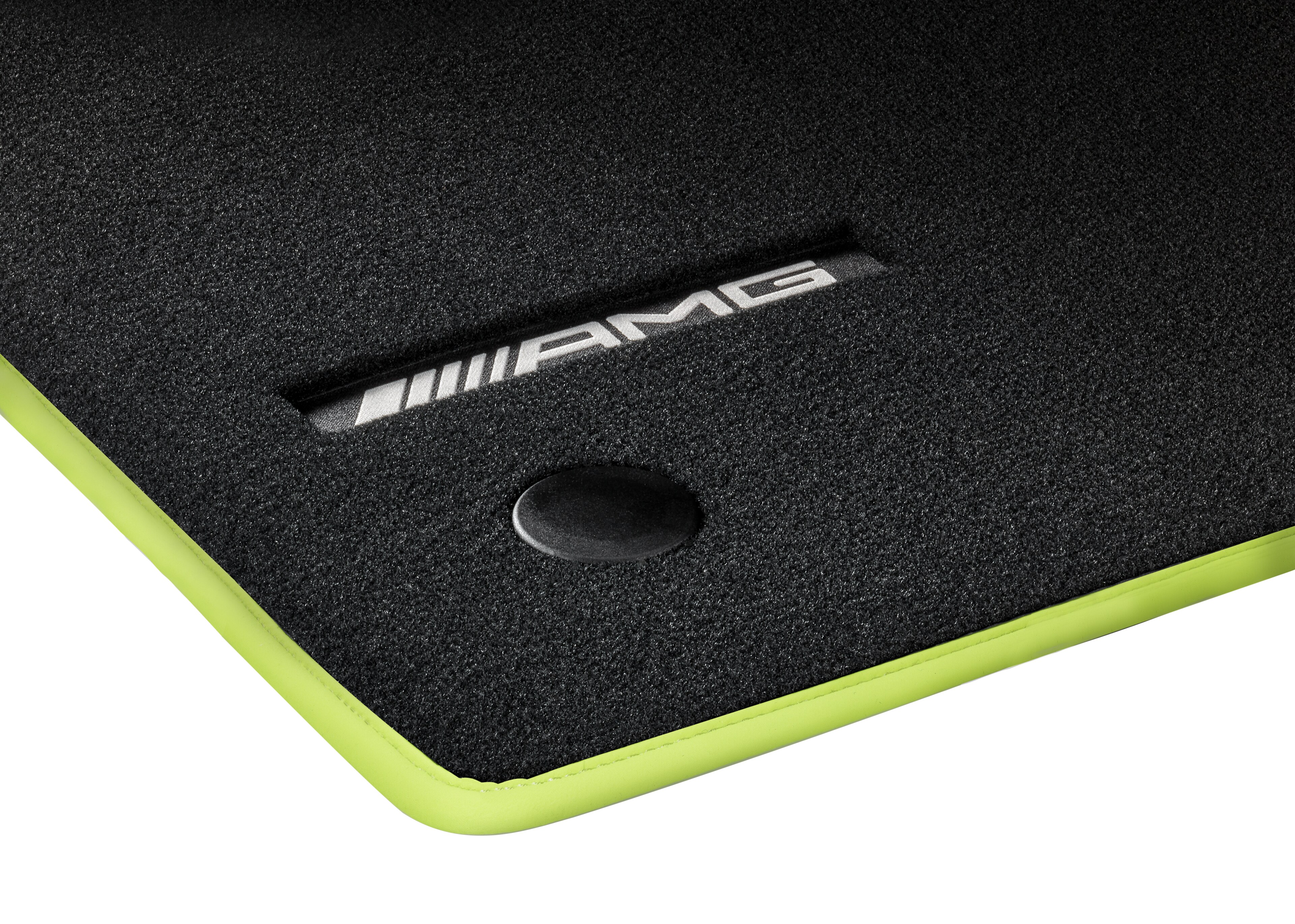 AMG Veloursmatten, Satz, 3-teilig, mit AMG Weblogo - RL, schwarz, Einfassung energygreen