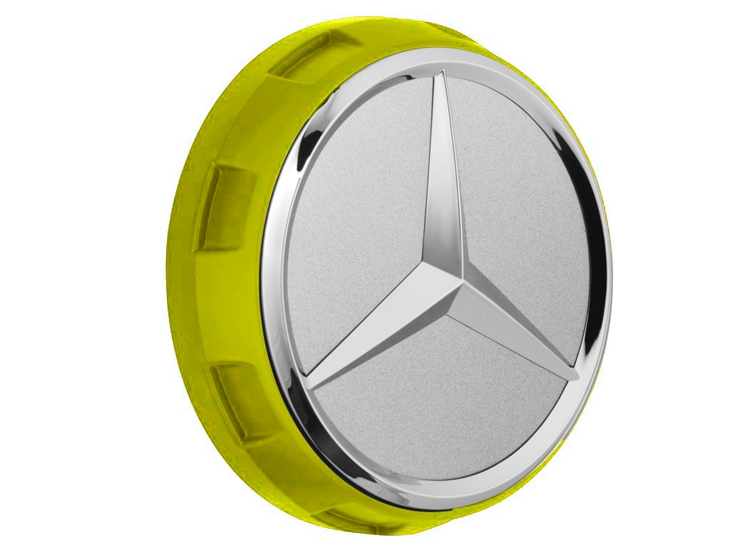 AMG Radnabenabdeckung, im Zentralverschlussdesign, für Zentrierloch-Durchmesser 71,8 mm - gelb AMG Radnabenabdeckung, im Zentralverschlussdesign, für Zentrierloch-Durchmesser 71,8 mm - gelb