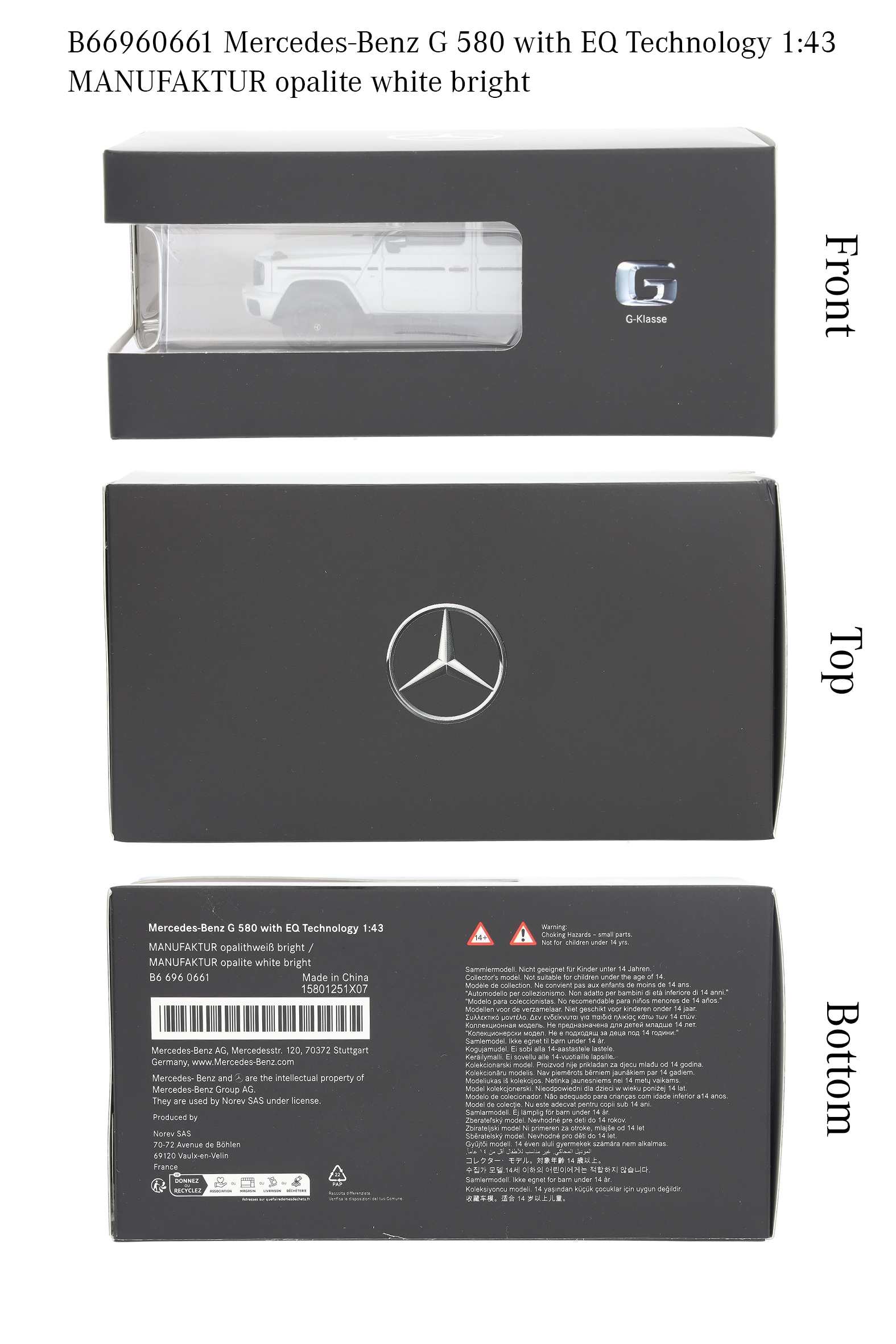 G 580 with EQ Technology, Geländewagen, AMG Line, N465 - MANUFAKTUR opalithweiß bright, Norev, 1:43 G 580 with EQ Technology, Geländewagen, AMG Line, N465 - MANUFAKTUR opalithweiß bright, Norev, 1:43