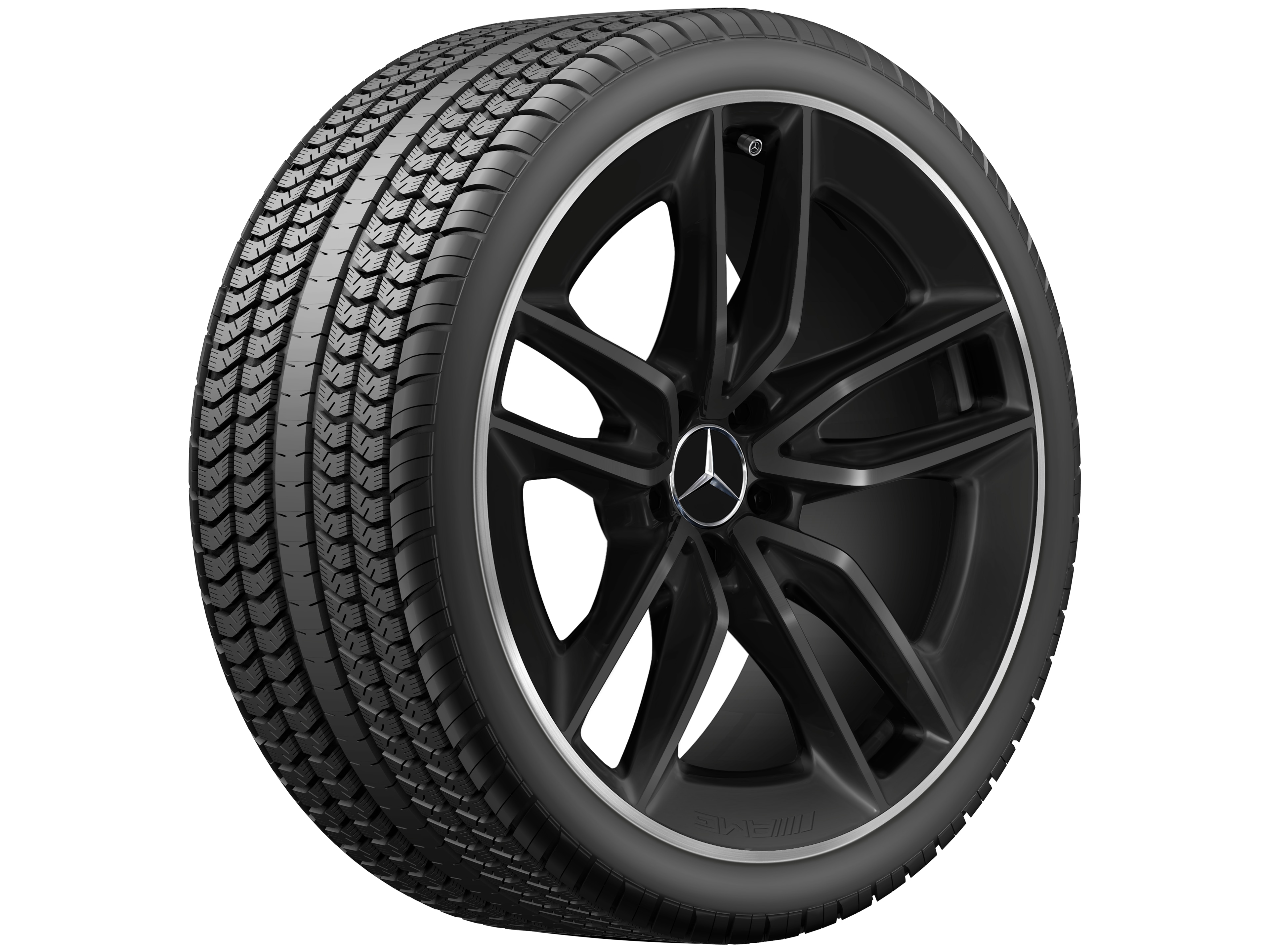 AMG 5-Doppelspeichen-Rad, 50,8 cm (20 Zoll), Felgenhorn glanzgedreht - 8 J x 20 ET 10, schwarz matt, Felgenhorn glanzgedreht