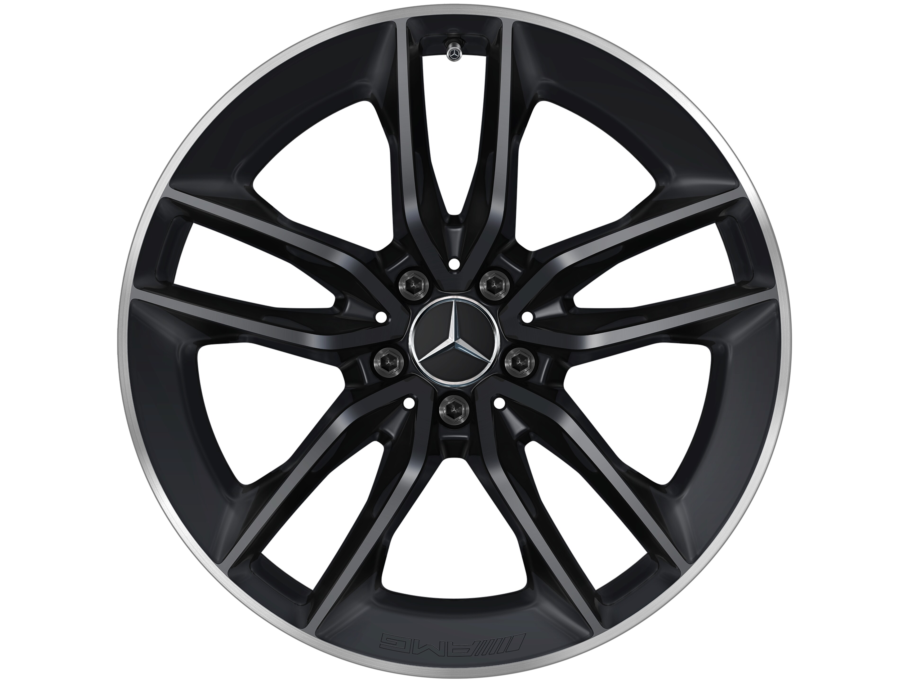 AMG 5-Doppelspeichen-Rad, 50,8 cm (20 Zoll), Felgenhorn glanzgedreht - 8 J x 20 ET 10, schwarz matt, Felgenhorn glanzgedreht