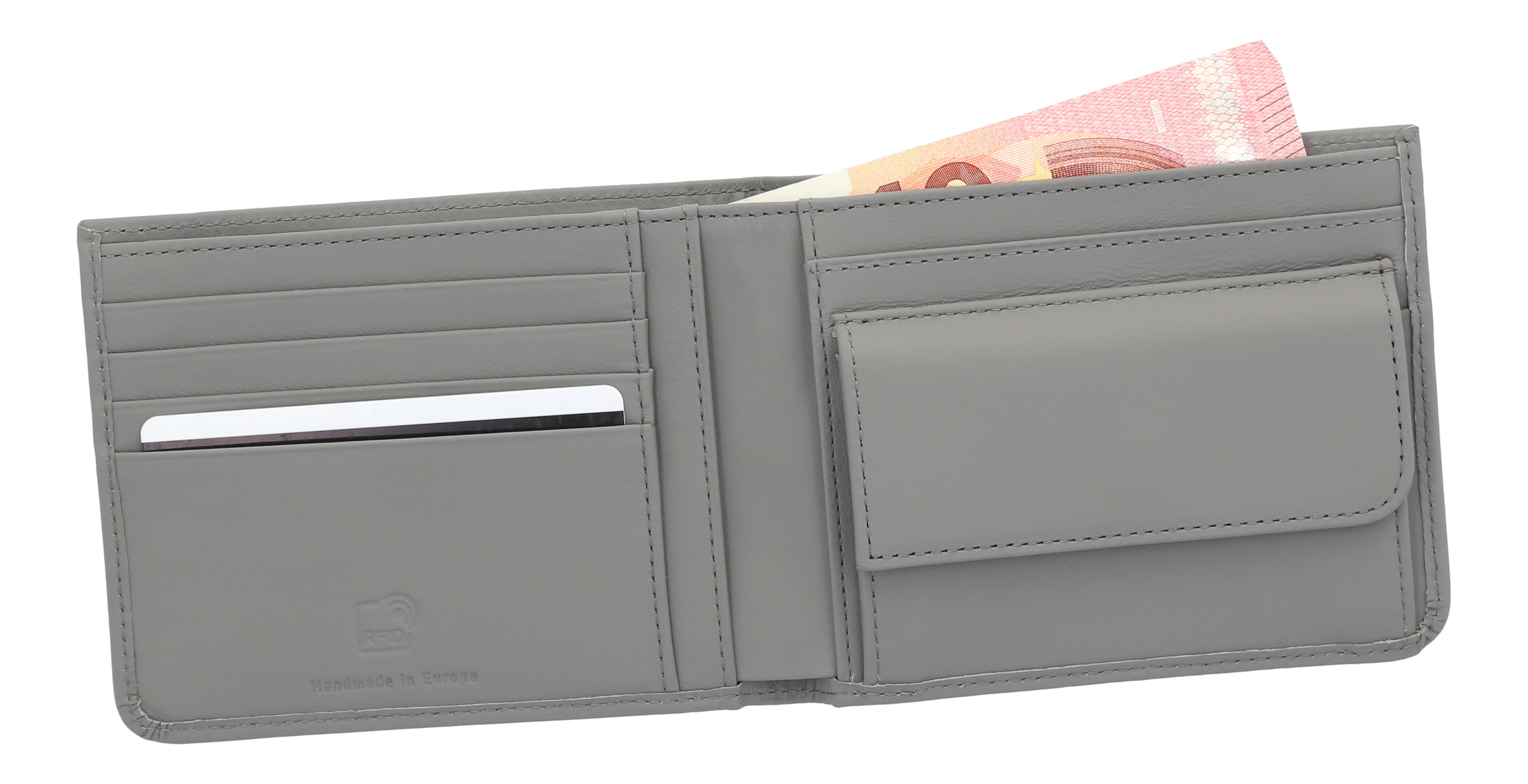 Geldbörse, Fahrzeugleder - silbergrau, Rindleder