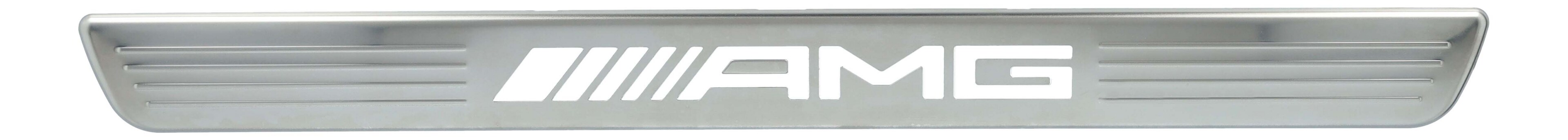 Wechselcover für beleuchtete Einstiegsleiste, AMG, vorne, 2-fach - Edelstahl, silberfarben / weiß Wechselcover für beleuchtete Einstiegsleiste, AMG, vorne, 2-fach - Edelstahl, silberfarben / weiß