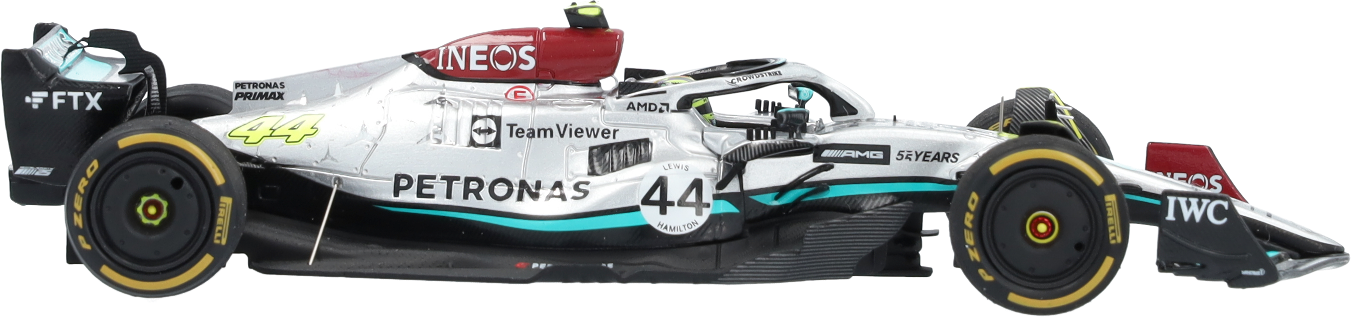 MERCEDES AMG PETRONAS Formula One™ Team, Lewis Hamilton, Saison 2022 - silberfarben / petronasgrün / schwarz, Minimax, 1:43