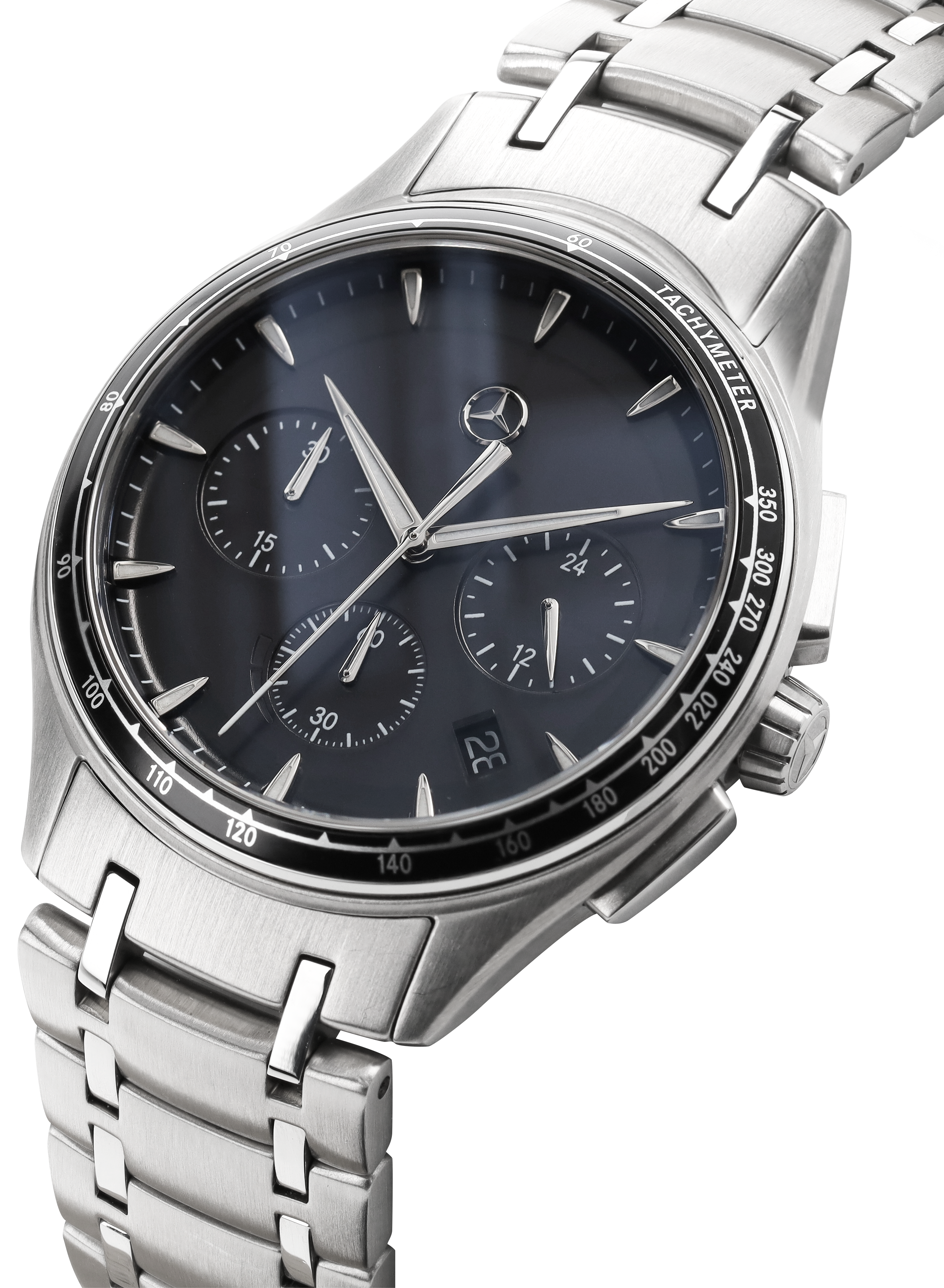 Chronograph Herren, Business, Solar - silberfarben / schwarz, Edelstahl / Aluminium