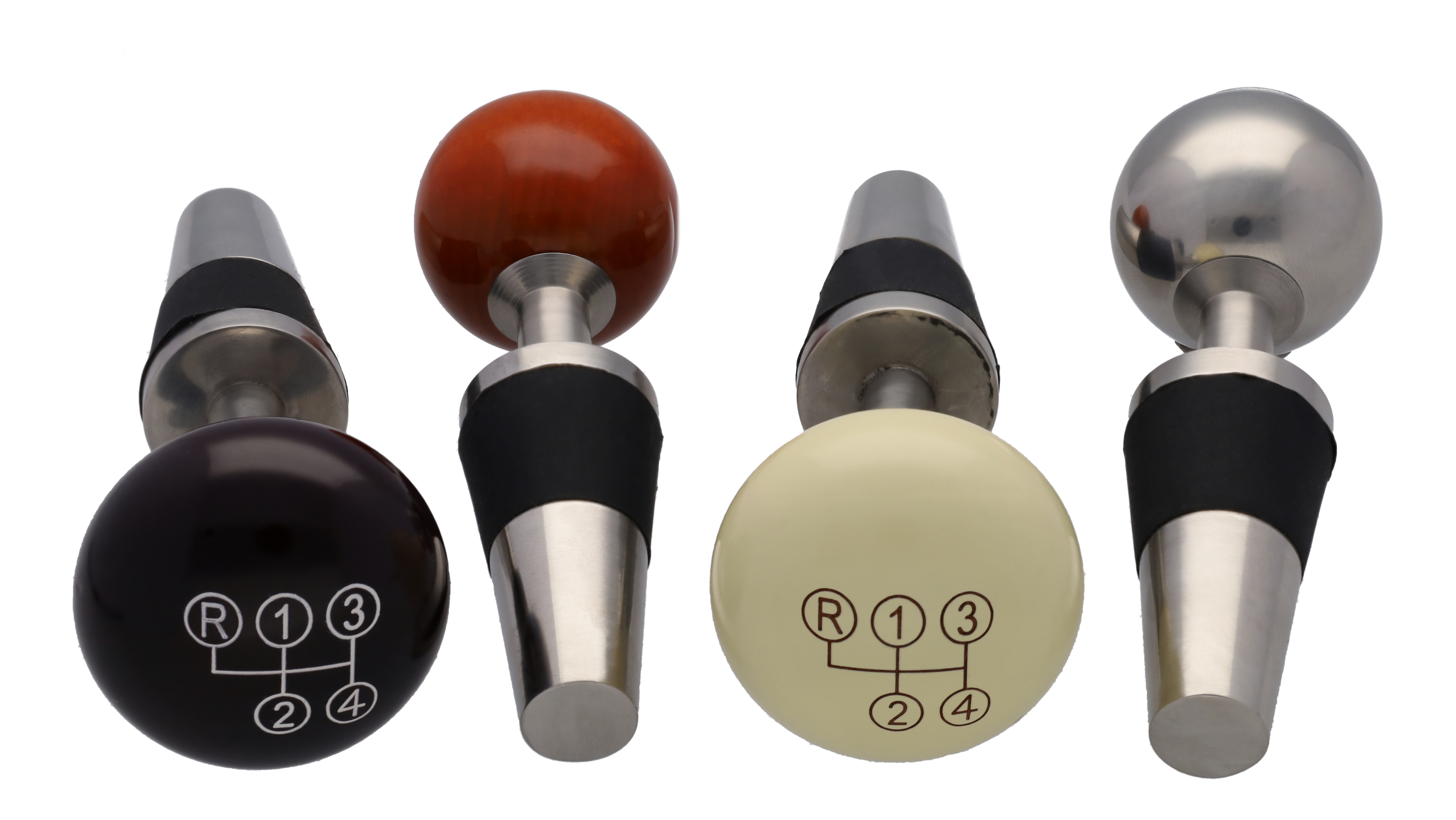 Weinverschlüsse, 4er-Set - silberfarben / elfenbein / weinrot, Edelstahl / Holz