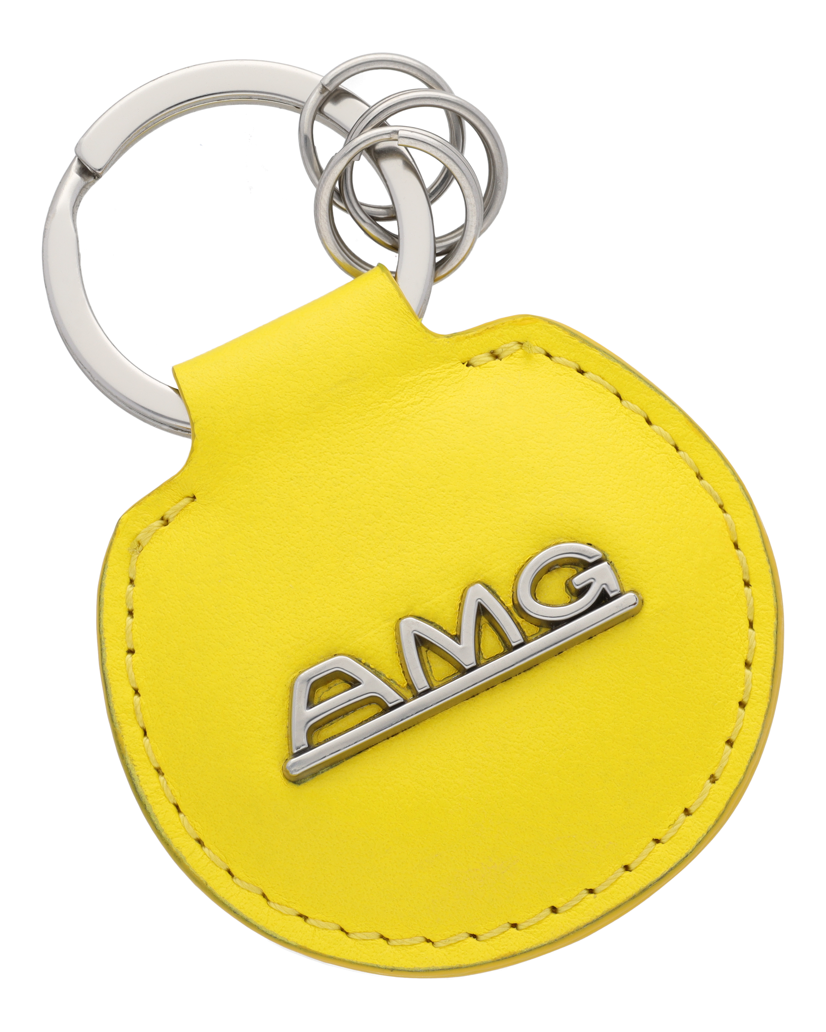 AMG Schlüsselanhänger, Classic - gelb / silberfarben, Rindleder / Edelstahl