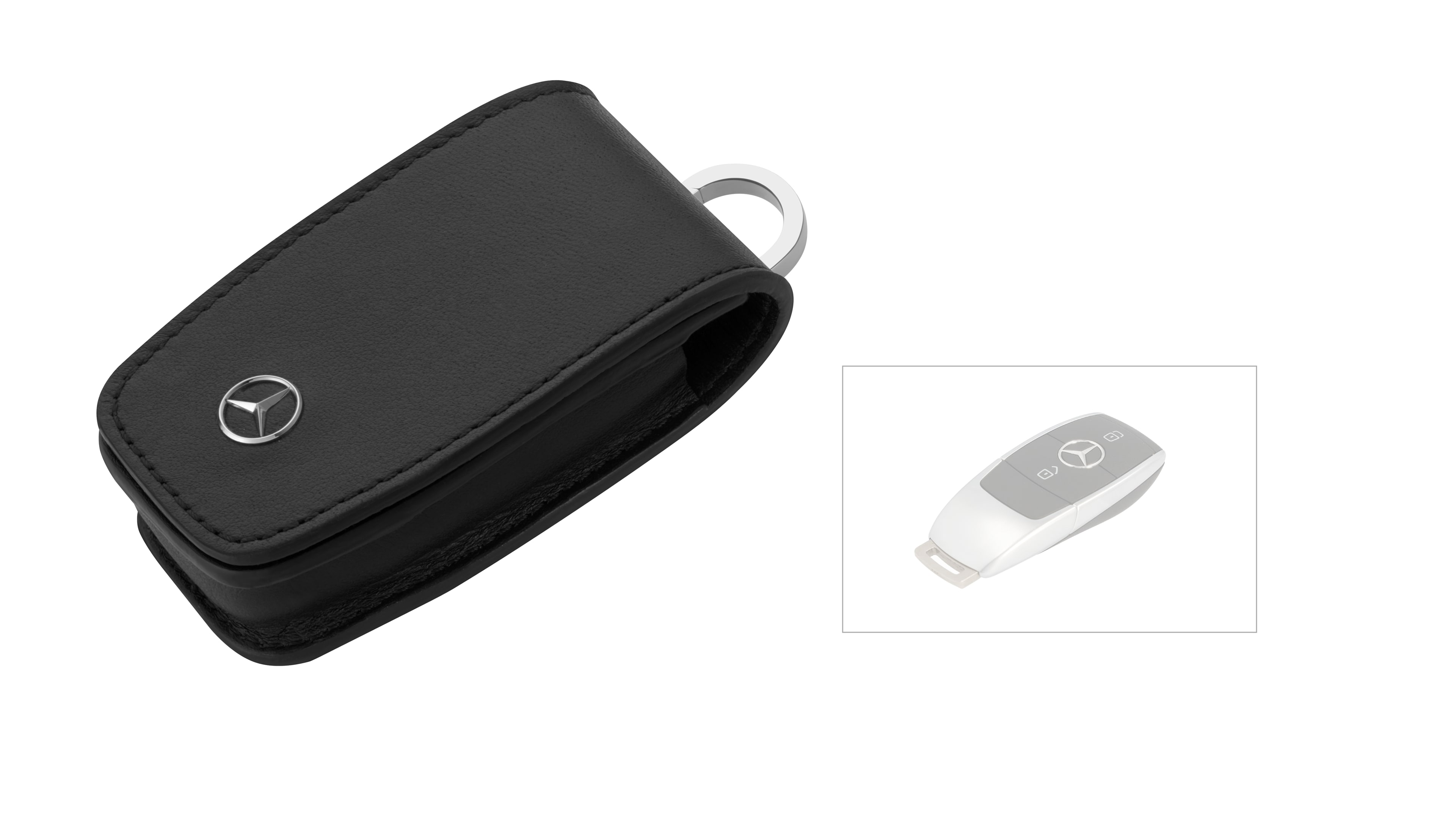 Schlüsseletui - schwarz, Rindleder / Edelstahl