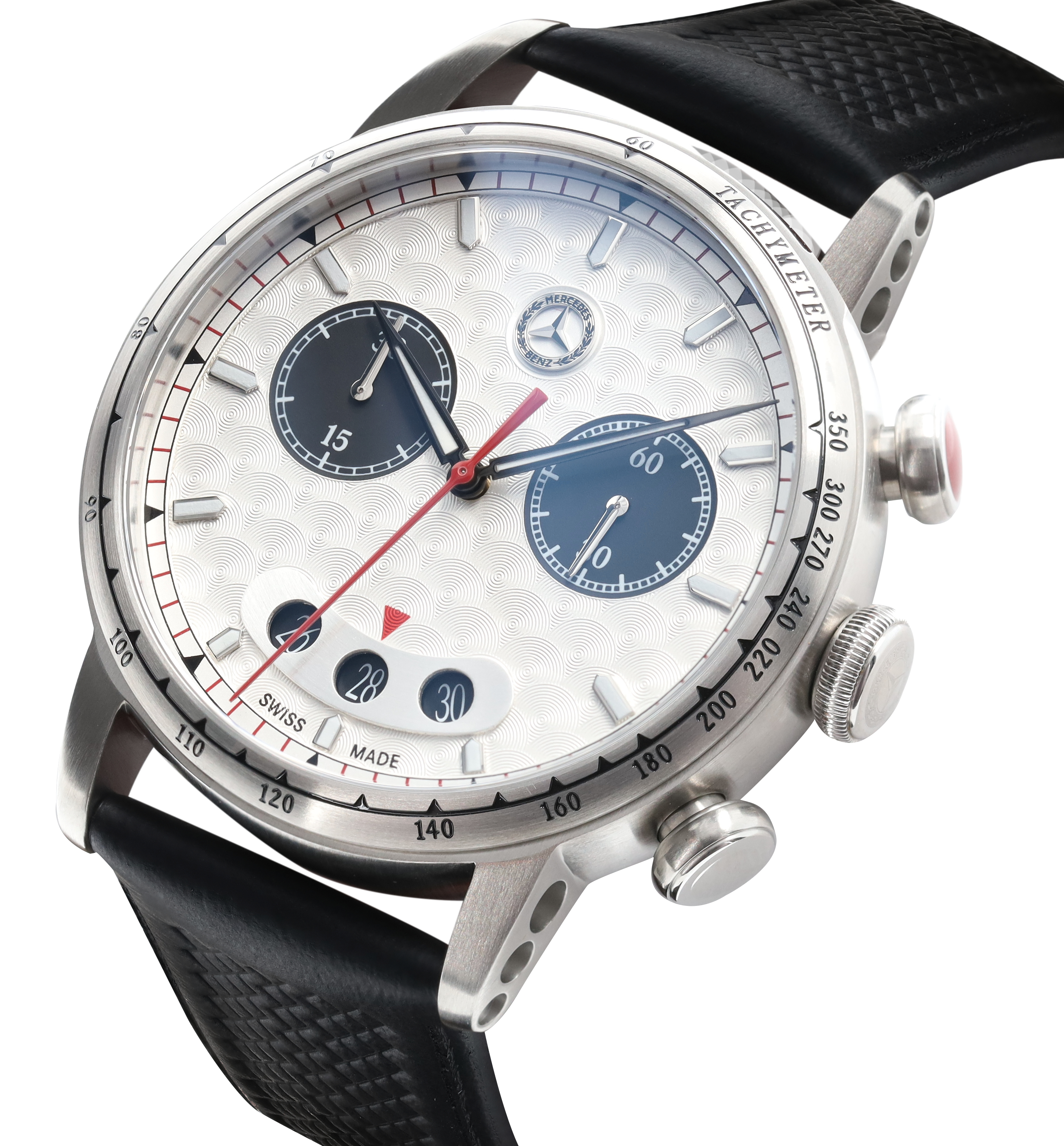 Chronograph Herren, CLASSIC, Silberpfeil - silberfarben / schwarz / rot, Edelstahl / Kalbsleder