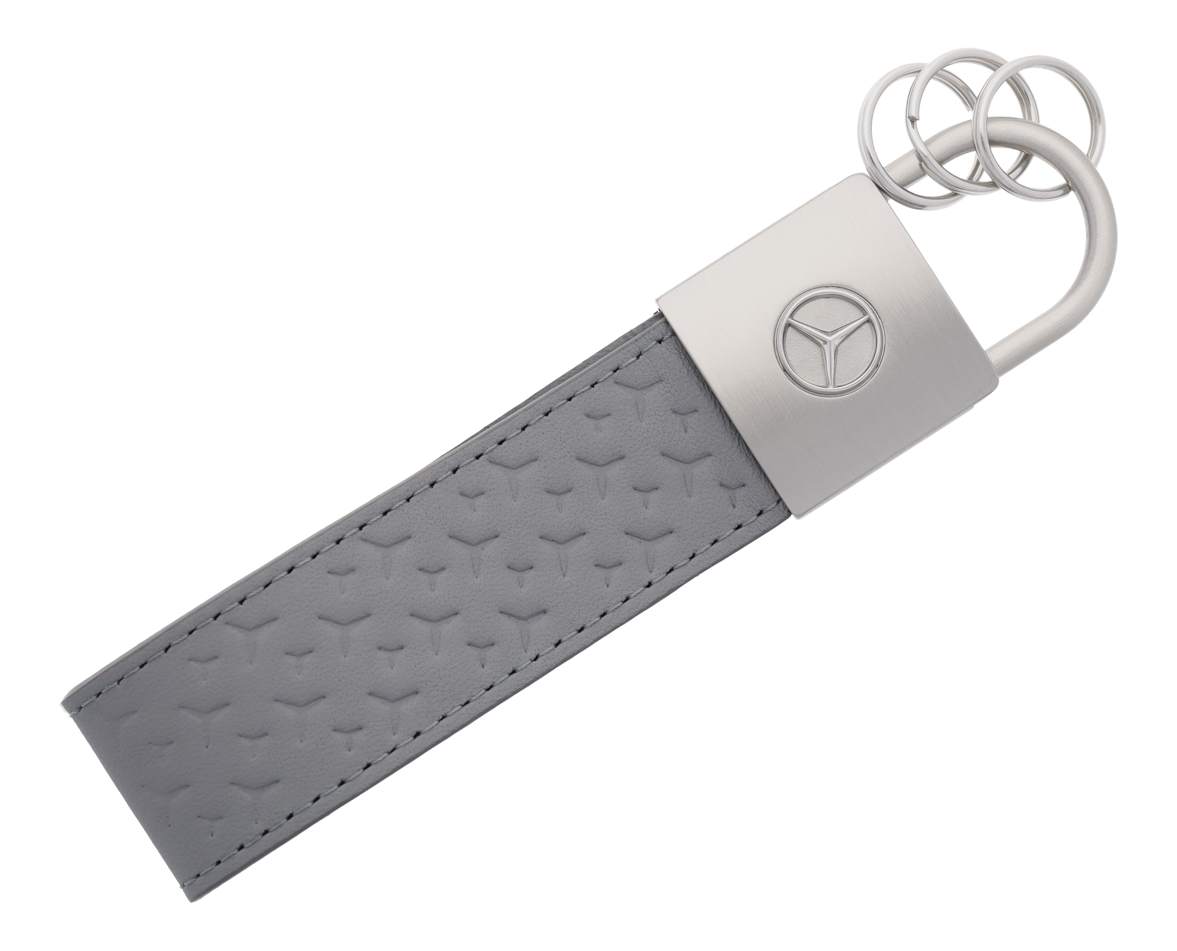 Schlüsselanhänger, Fahrzeugleder - silbergrau, Edelstahl / Rindleder