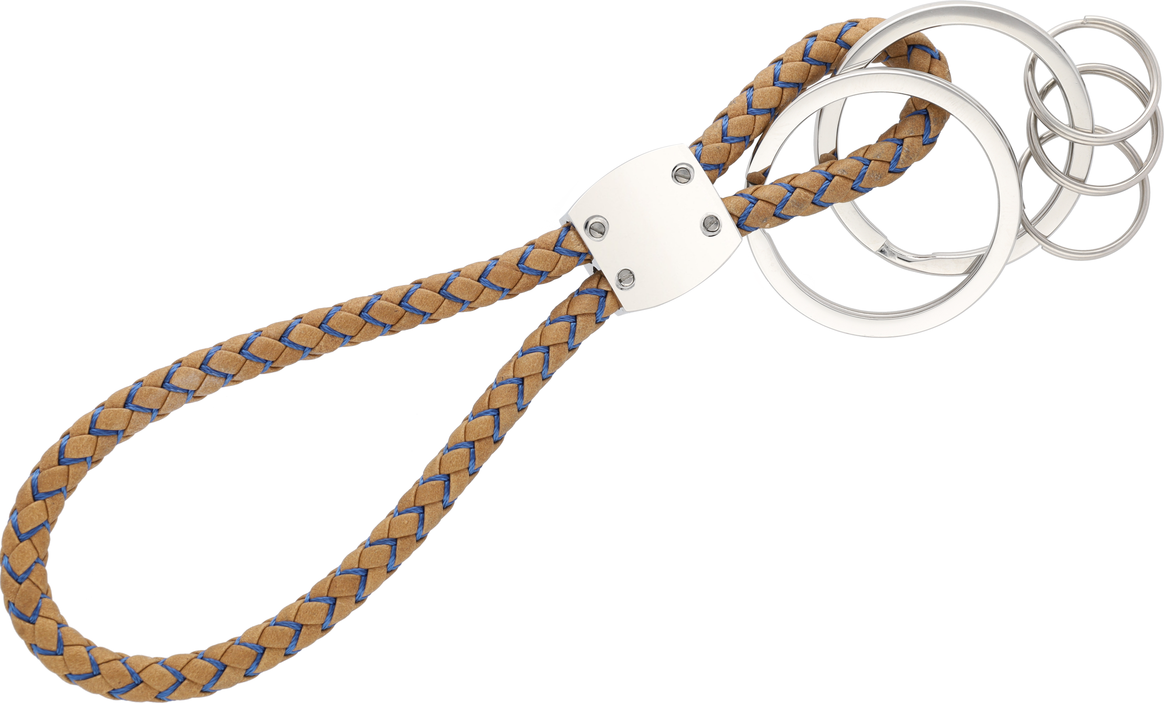 Schlüsselanhänger, CLASSIC, Elegance  - cognac / blau, Rindleder / Nylon / Edelstahl, hochglanzpoliert Schlüsselanhänger, CLASSIC, Elegance  - cognac / blau, Rindleder / Nylon / Edelstahl, hochglanzpoliert