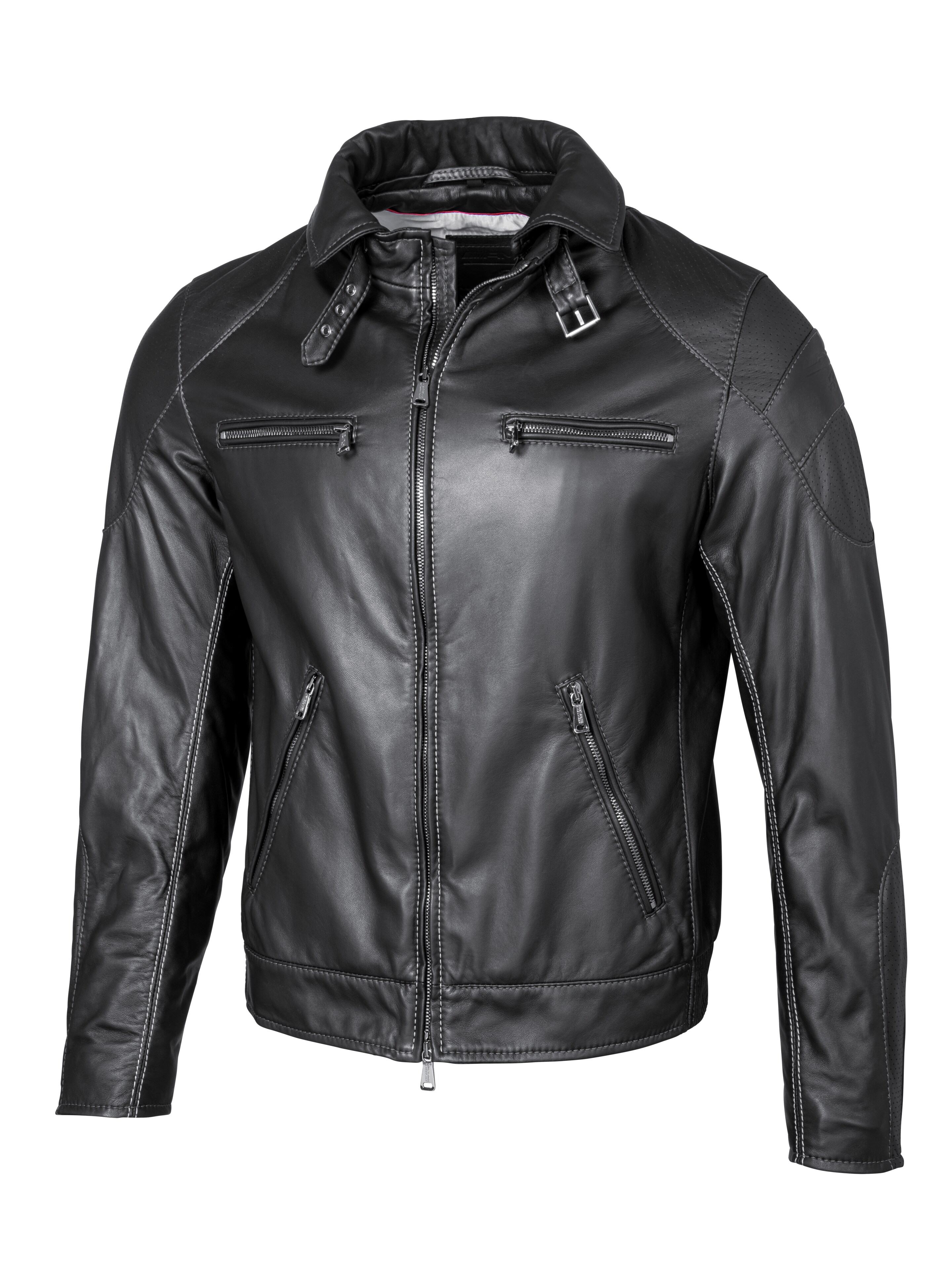 AMG Lederjacke Herren - schwarz / silbergrau, 50