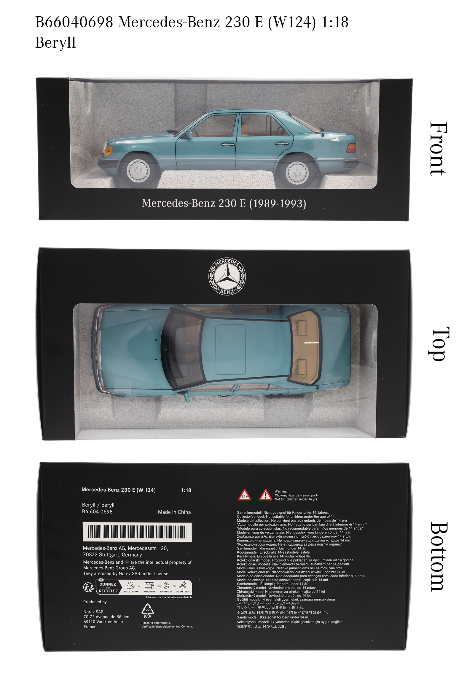 230 E W 124 (1989-1993), Limousine - Beryll, Norev, 1:18 230 E W 124 (1989-1993), Limousine - Beryll, Norev, 1:18