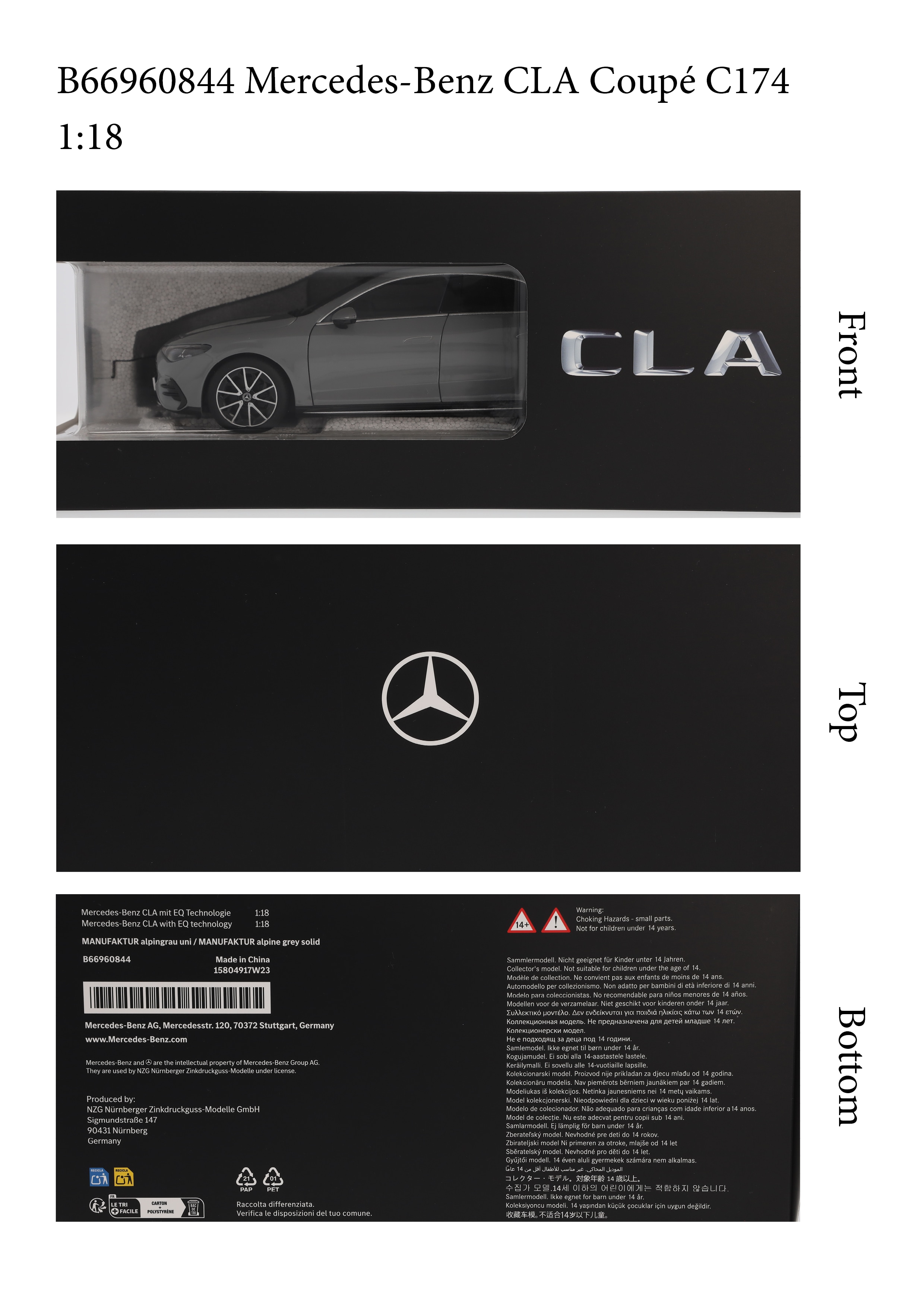 CLA Coupé, C174 - MANUFAKTUR alpingrau uni, NZG, 1:18