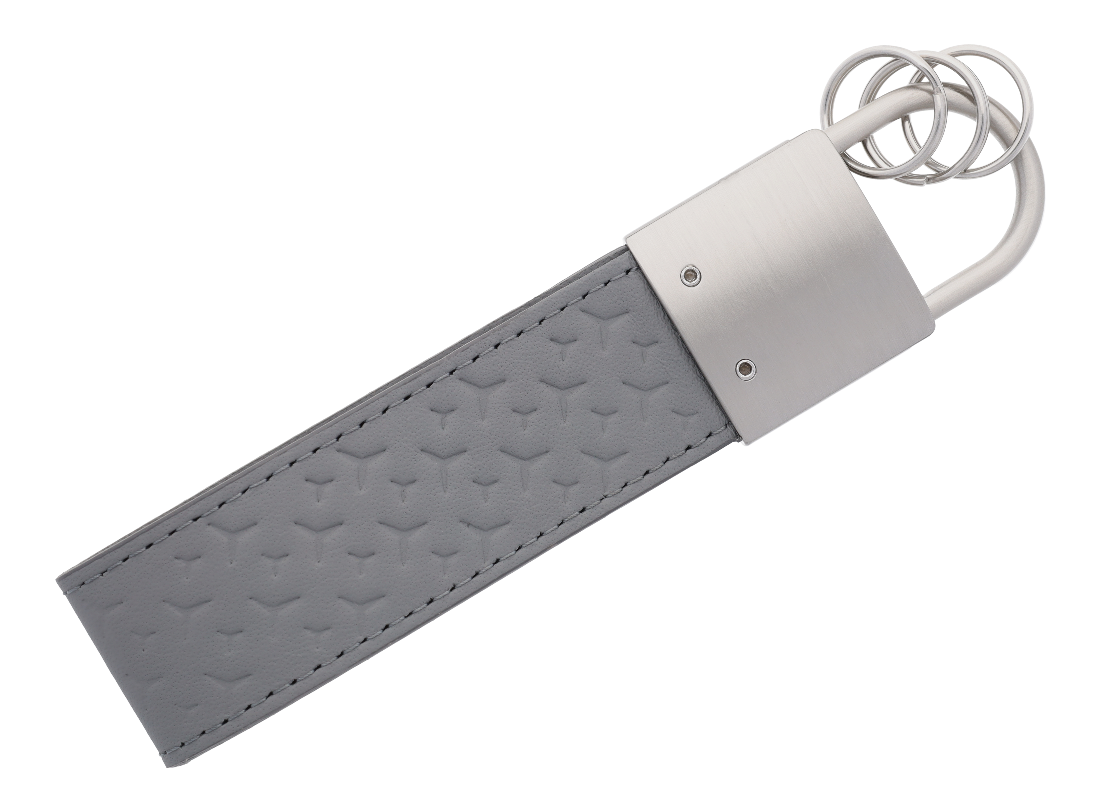 Schlüsselanhänger, Fahrzeugleder - silbergrau, Edelstahl / Rindleder