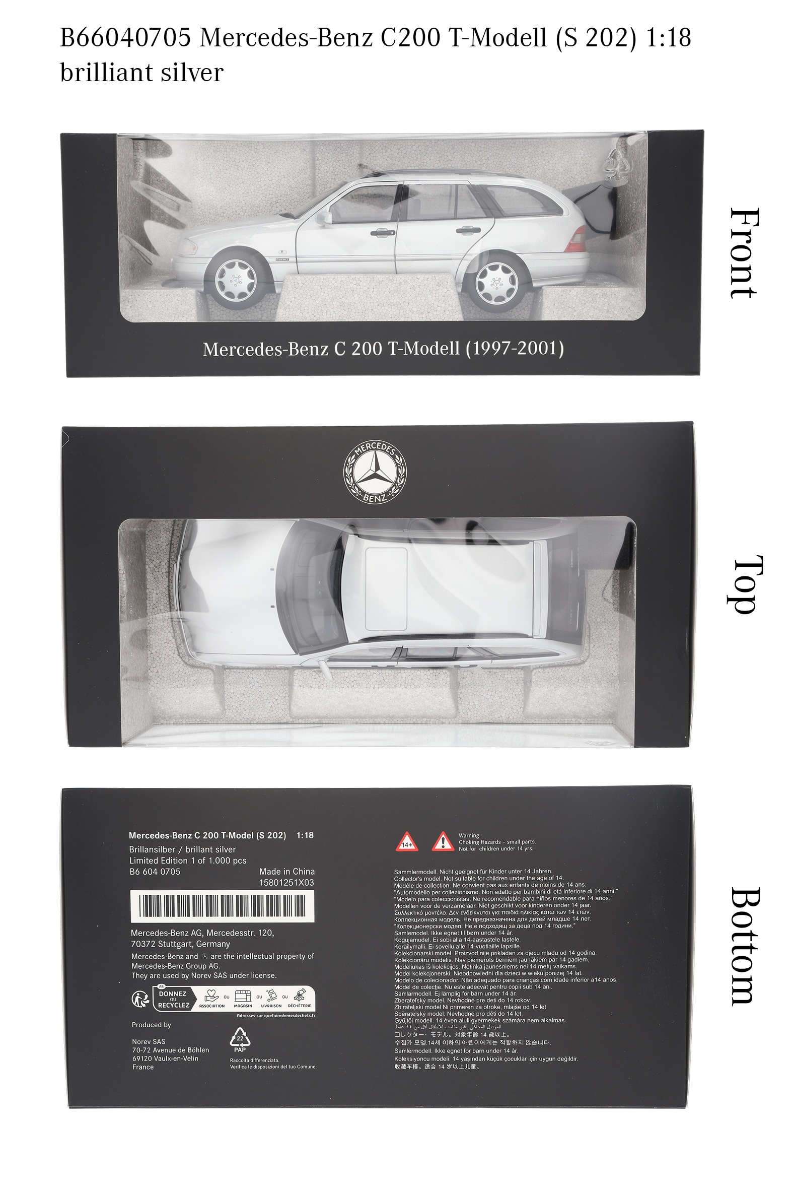 C 200 T-Modell S 202 (1997-2001) - brillantsilber, Norev, 1:18 C 200 T-Modell S 202 (1997-2001) - brillantsilber, Norev, 1:18