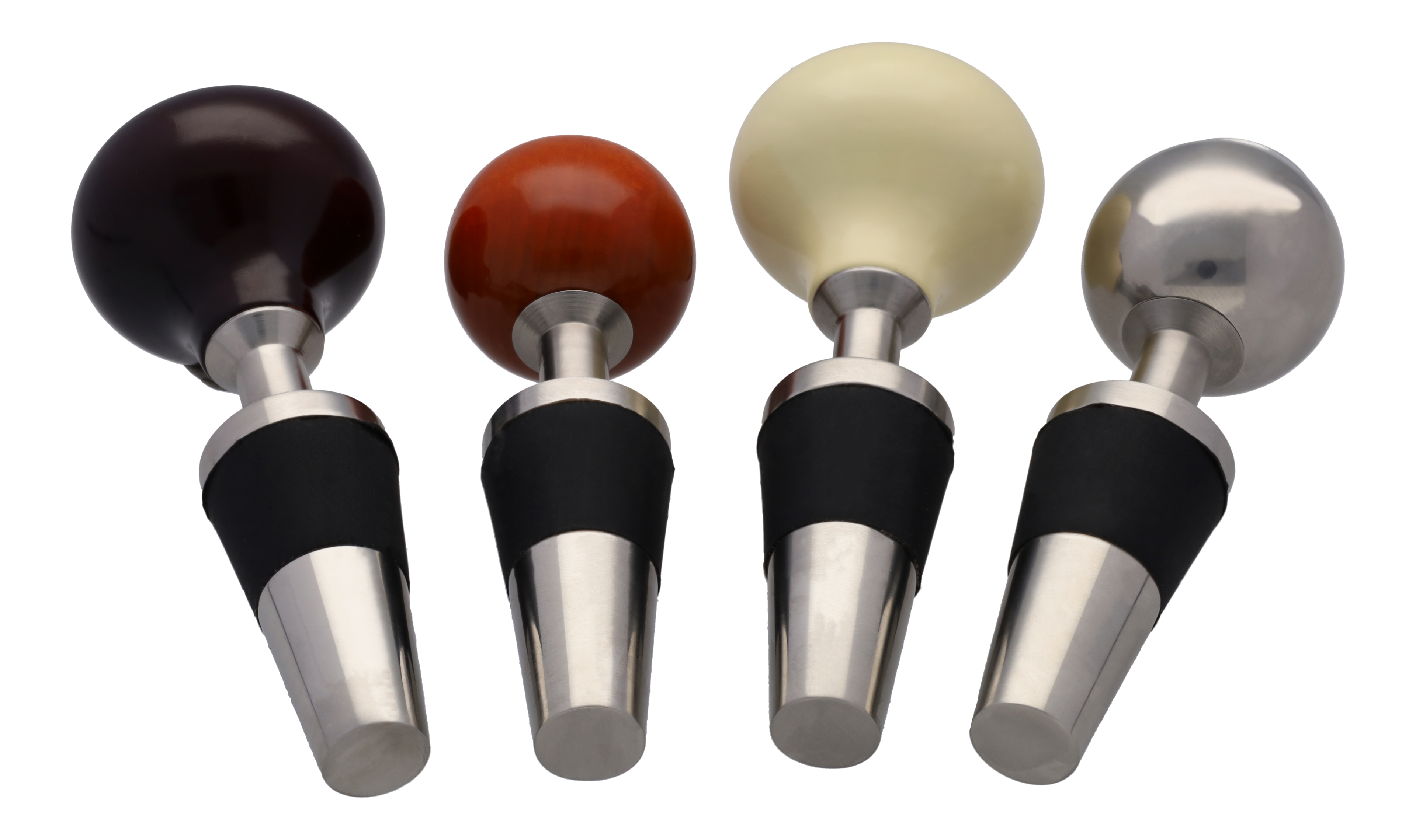 Weinverschlüsse, 4er-Set - silberfarben / elfenbein / weinrot, Edelstahl / Holz Weinverschlüsse, 4er-Set - silberfarben / elfenbein / weinrot, Edelstahl / Holz