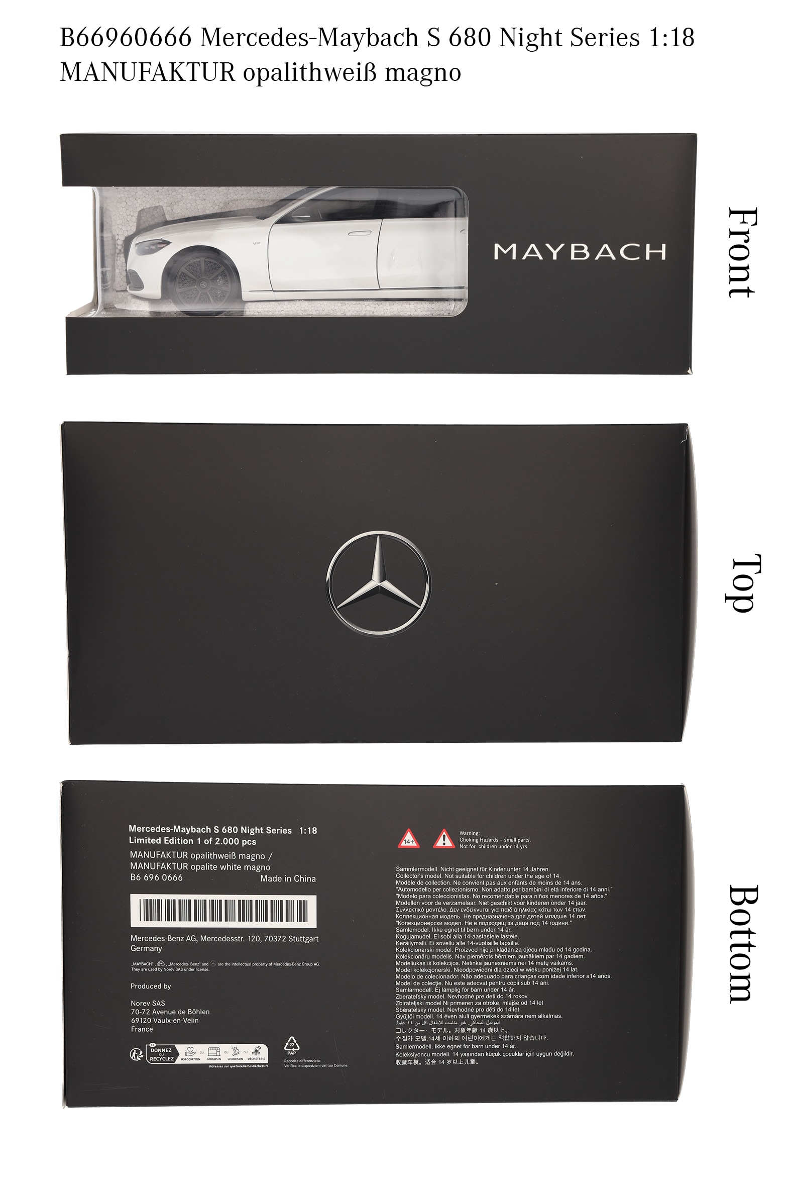 Mercedes-Maybach S 680 4MATIC, Night Series, X223 - MANUFAKTUR opalithweiß magno, Norev, 1:18